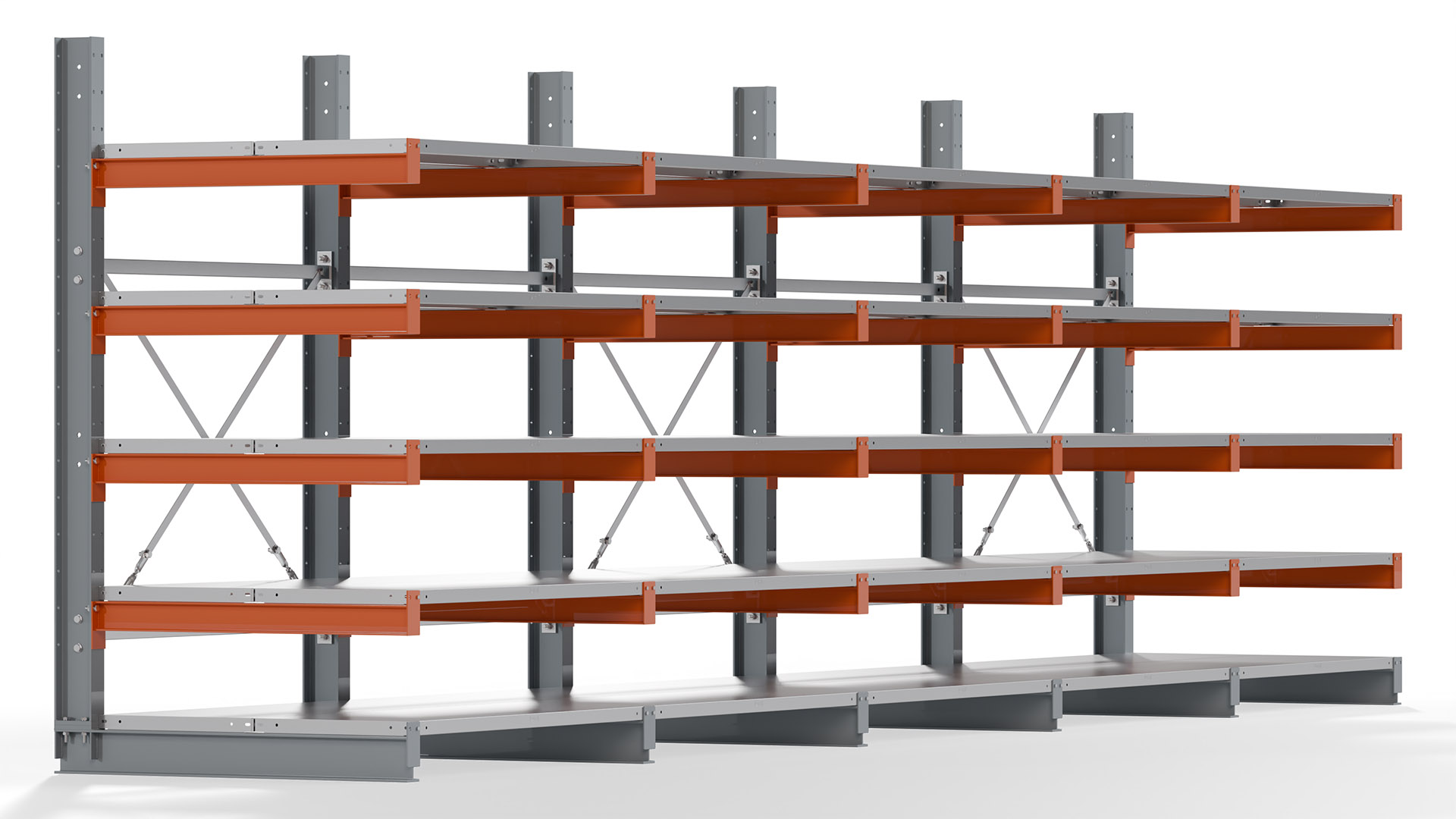 Kragarmregal KARL basic - lackiert - Breite: 640 cm - Höhe: 200 cm - Tiefe: 100 cm - Traglast je Kragarm: 450 kg - einseitig
