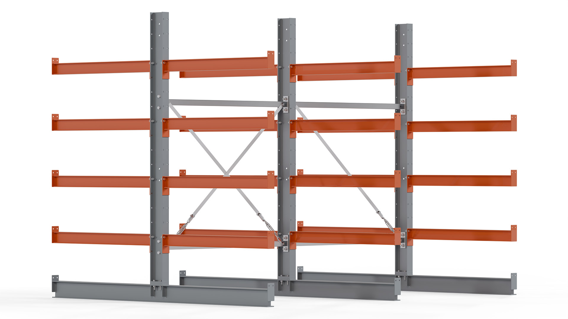 Kragarmregal KARL basic - lackiert - Breite: 256 cm - Höhe: 200 cm - Tiefe: 100 cm - Traglast je Kragarm: 450 kg - beidseitig