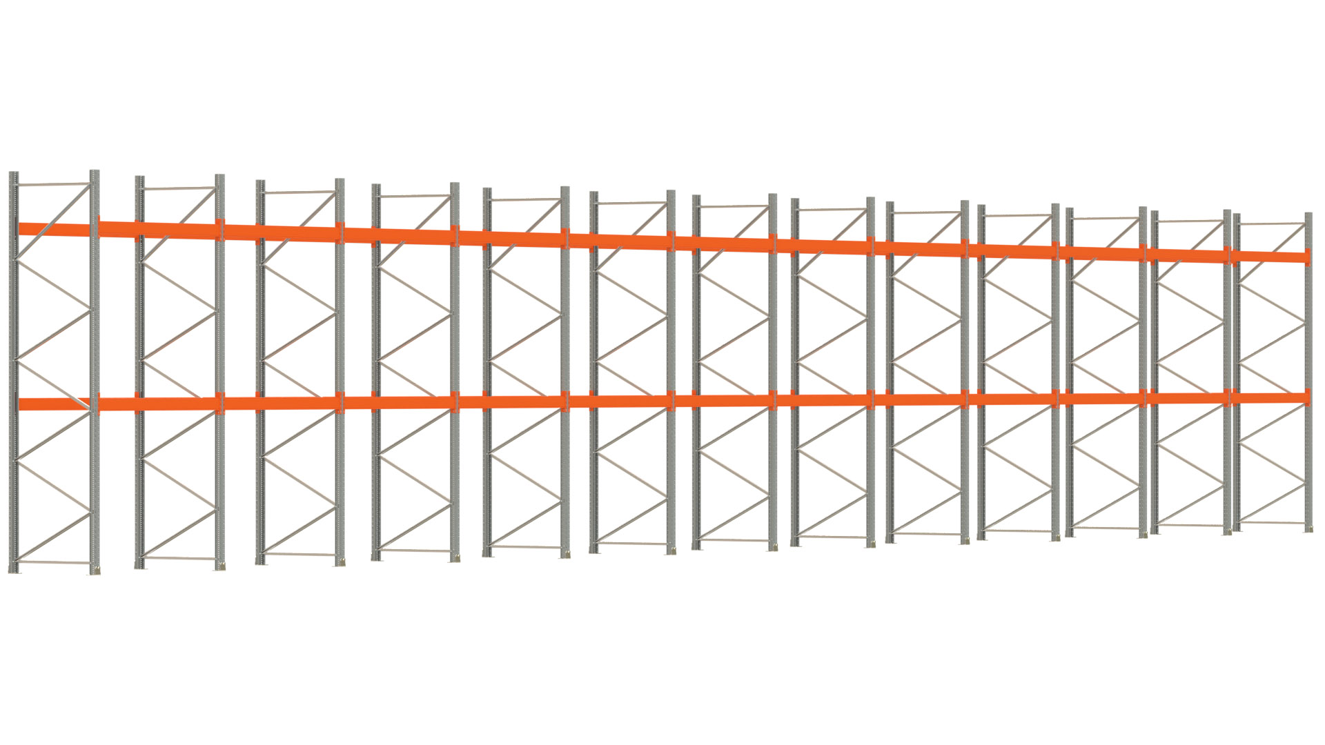 Palettenregal ARTUS - Breite 2390,5 cm - Höhe 400 cm - Tiefe 110 cm - Fachlast 2000 kg - 72 Palettenstellplätze