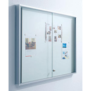 Schaukasten, BxTxH 1970x50x970 mm, 27xDIN A4, Alurahmen, Schiebetüren, ESG-Glas, Rückwand weiß