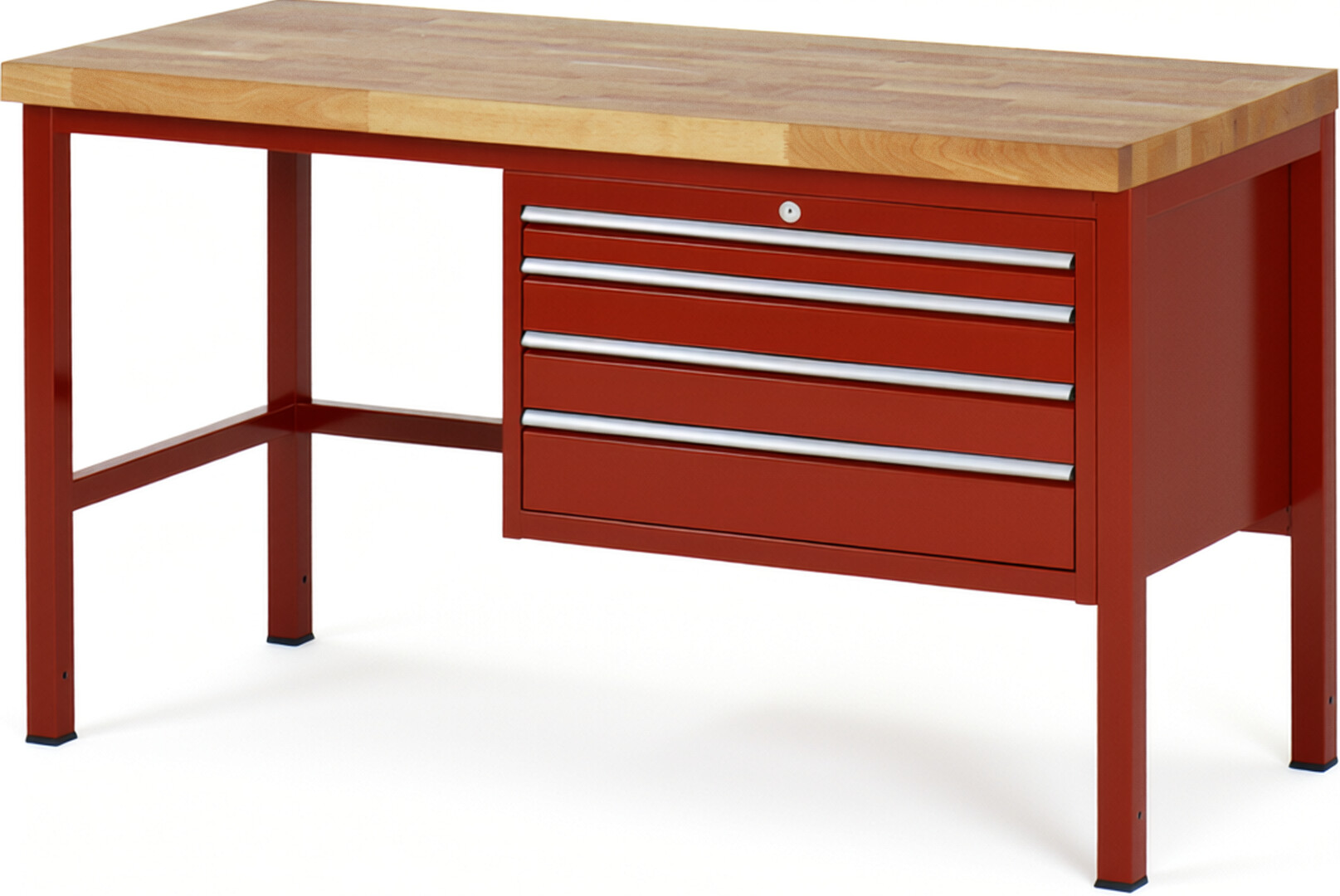 Werkbank Modell 8232 rot, BxTxH 1500x700x840-1040 mm,  Buche-Massiv Arbeitsplatte 40 mm,  4 Schubladen mit  Auszug 90 %