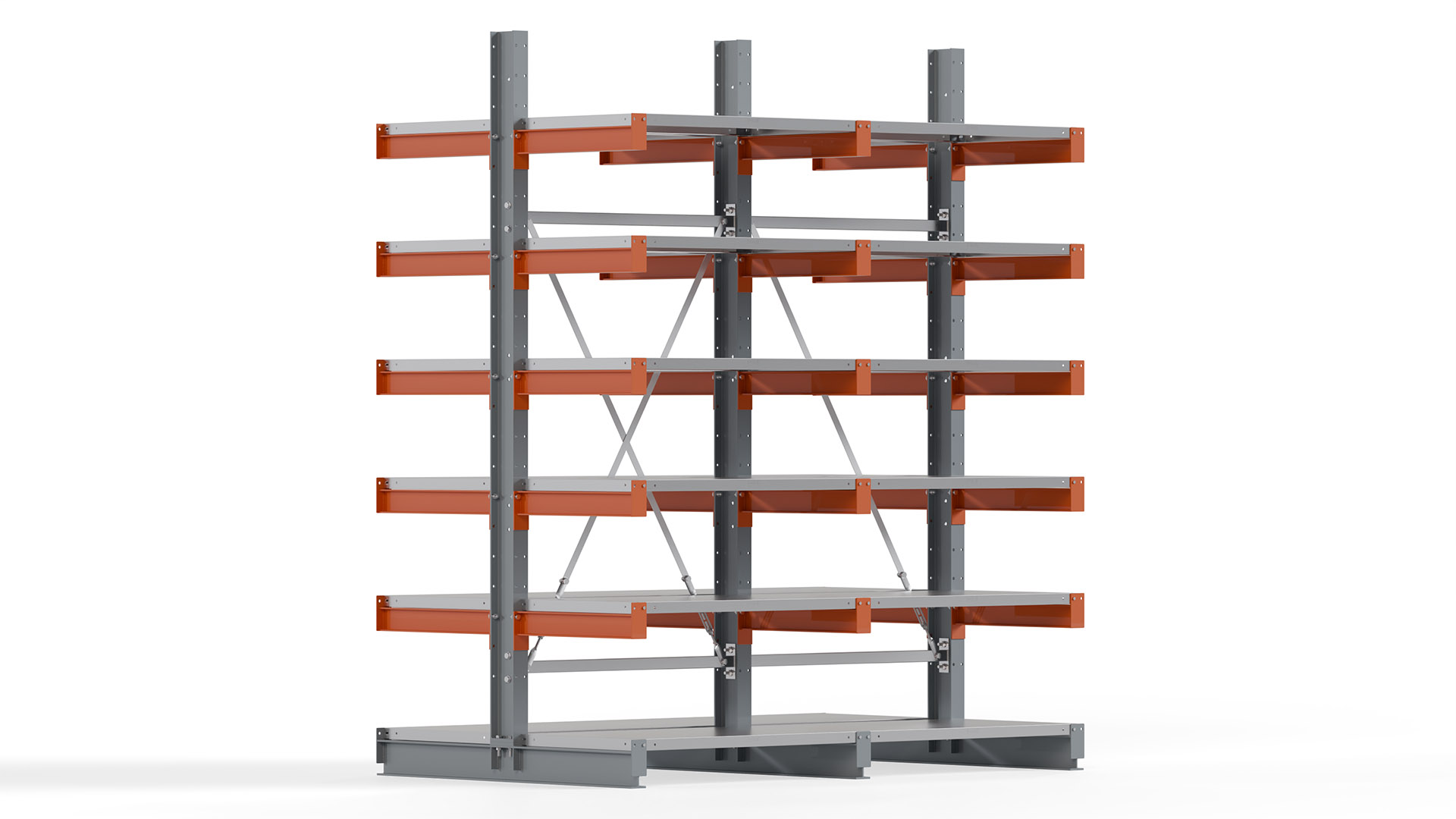 Kragarmregal KARL basic - lackiert - Breite: 200 cm - Höhe: 250 cm - Tiefe: 60 cm - Traglast je Kragarm: 730 kg - beidseitig