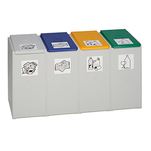 Kunststoff-Container, Volumen 40 l, 4-fach, lichtgrau, ohne Deckel, BxTxH 1010x405x570 mm