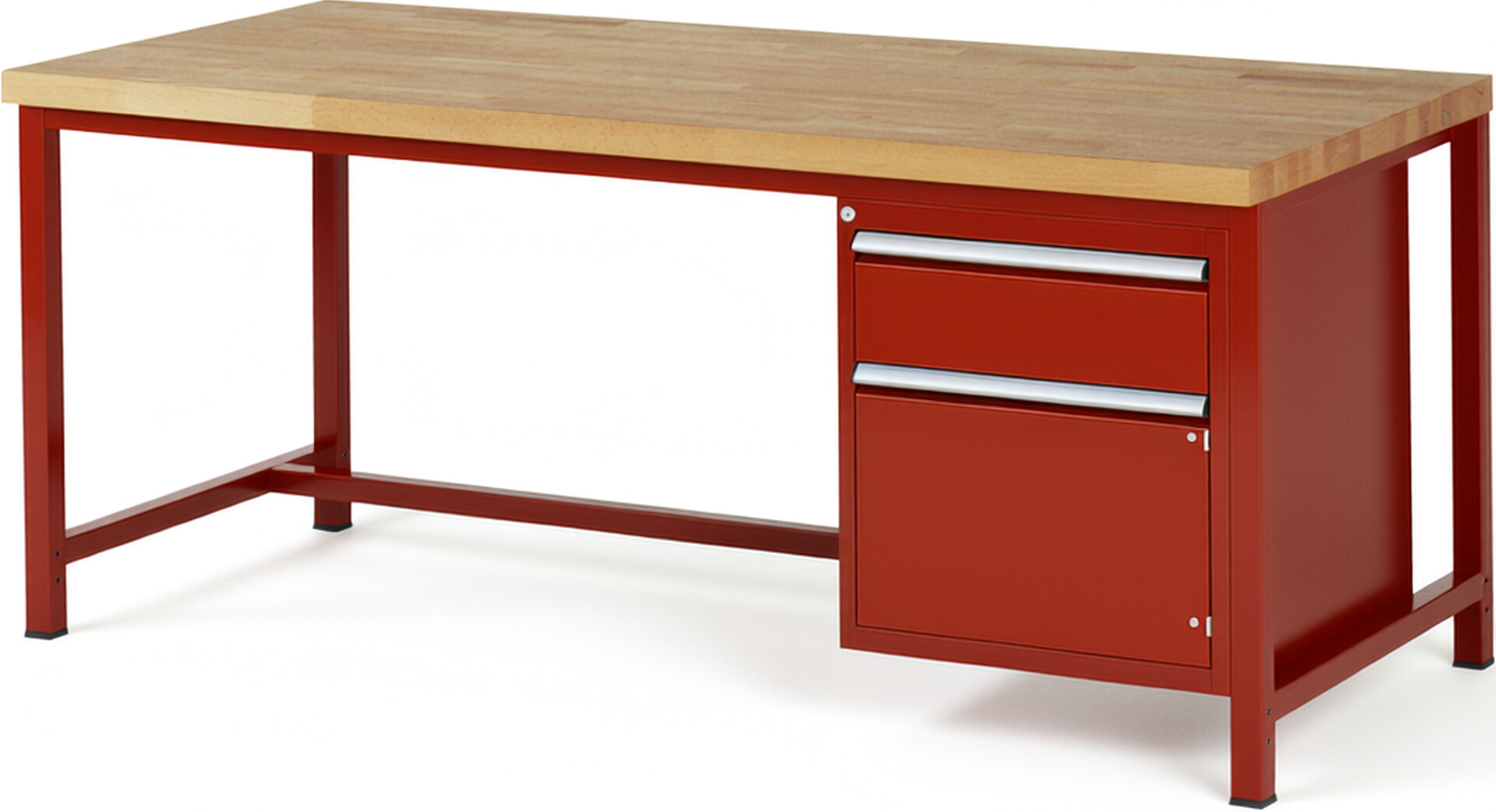 Werkbank Modell 8152 rot, BxTxH 2000x900x840-1040 mm,  Buche-Massiv Arbeitsplatte 40 mm,  1 Schublade mit  Auszug 90 %