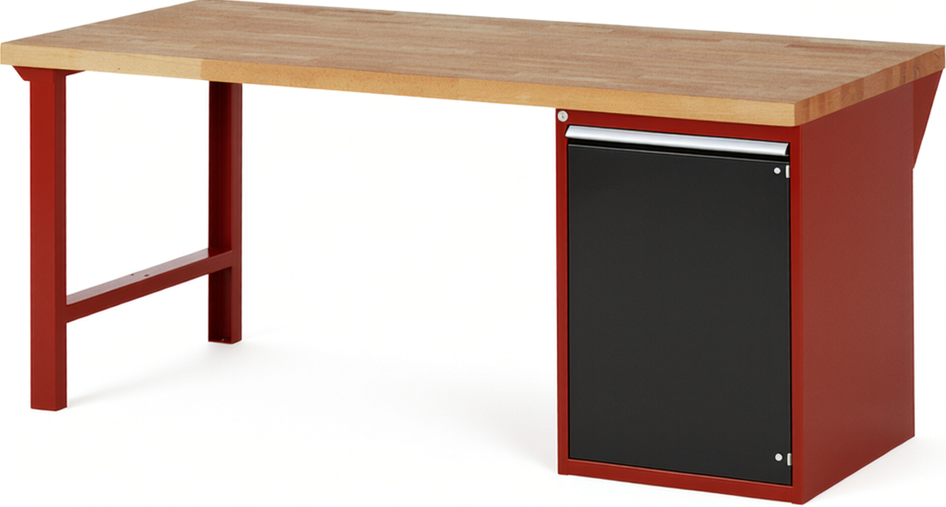 Werkbank Modell 7501 rot - schwarz, BxTxH 2000x900x840 mm,  Buche-Massiv Arbeitsplatte 40 mm