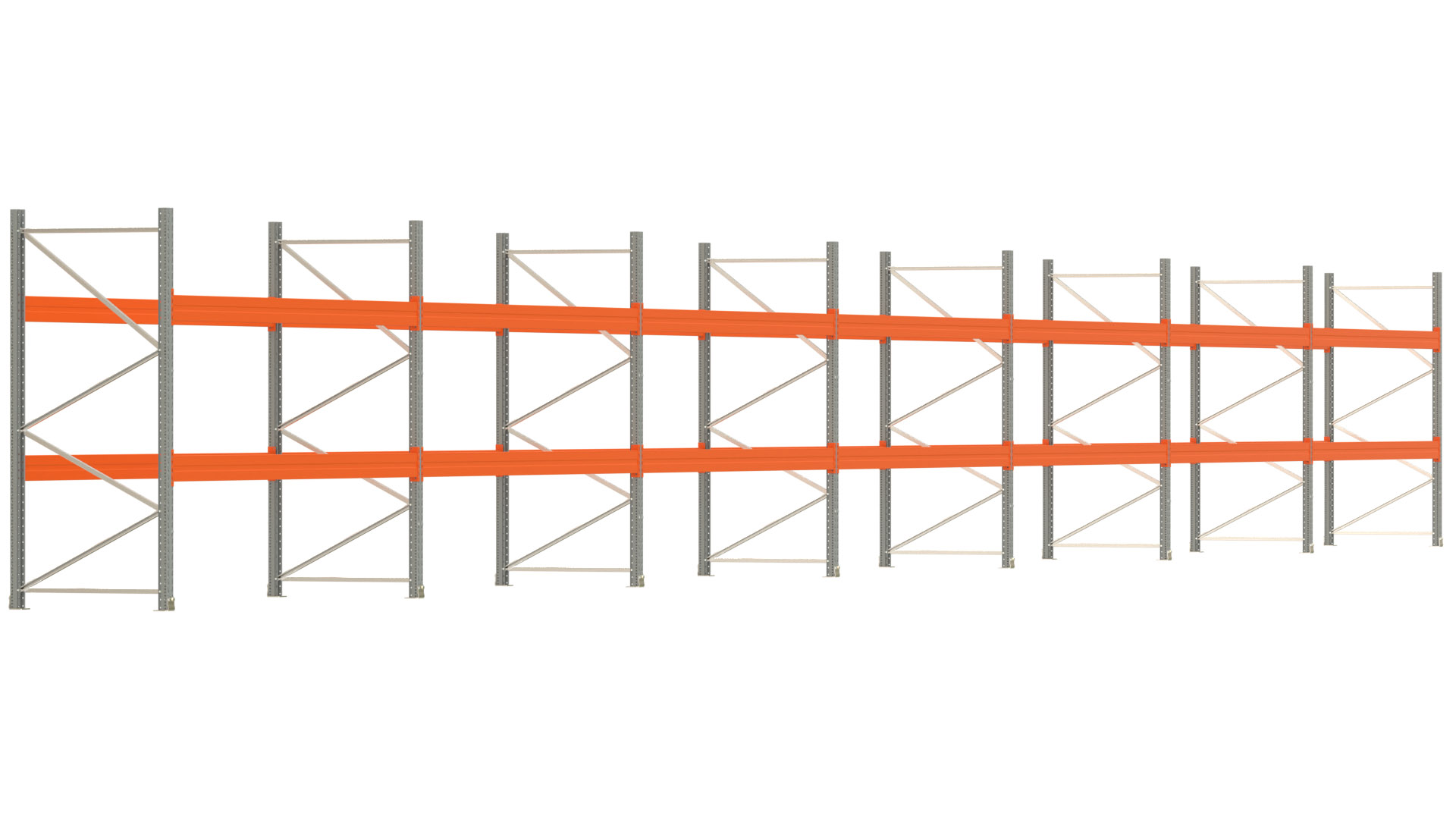 Palettenregal ARTUS - Breite 2588 cm - Höhe 250 cm - Tiefe 110 cm - Fachlast 4000 kg - 84 Palettenstellplätze