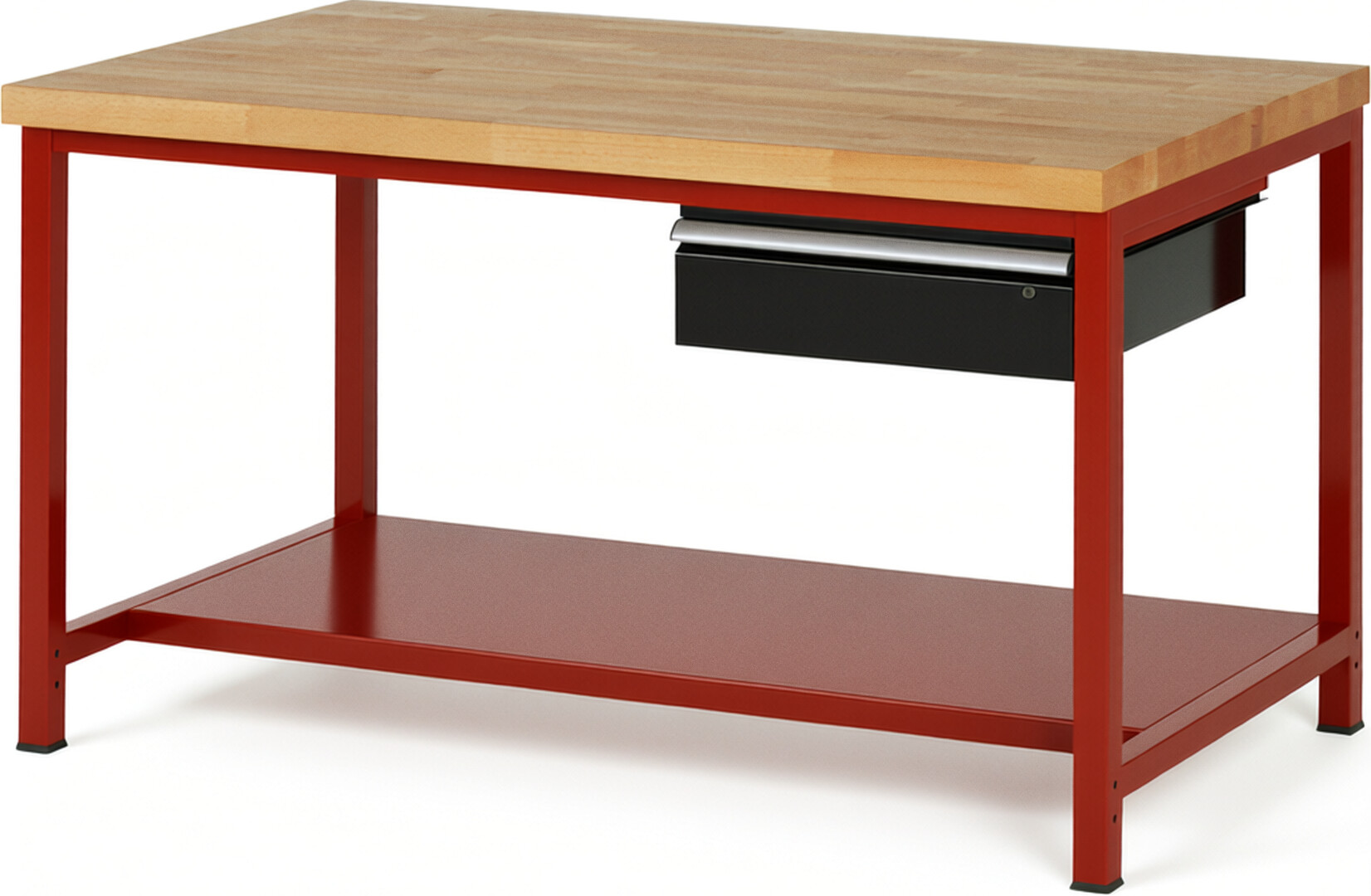 Werkbank Modell 8001 rot - schwarz, BxTxH 1500x900x840-1040 mm,  Buche-Massiv Arbeitsplatte 40 mm,  1 Schublade mit  Auszug 90 %