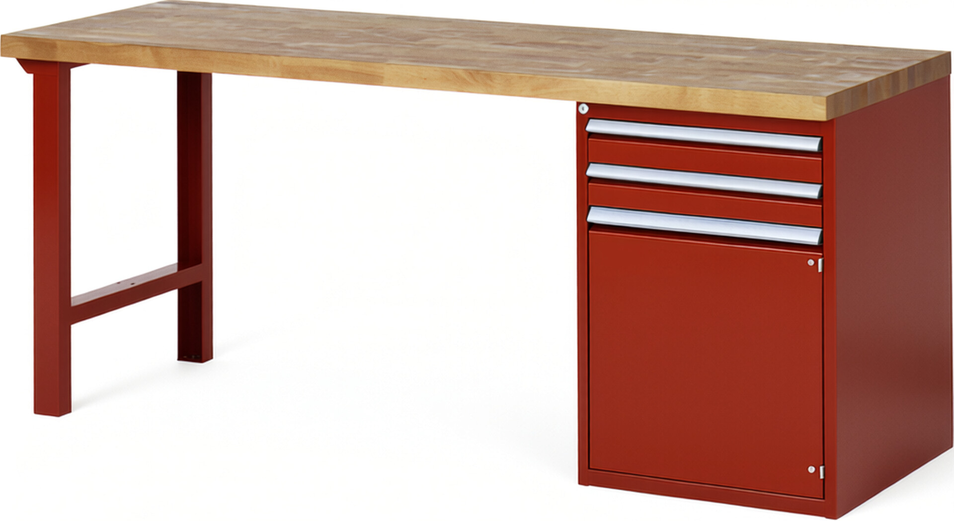 Werkbank Modell 7503 rot, BxTxH 2000x700x890 mm,  Buche-Massiv Arbeitsplatte 40 mm,  2 Schubladen mit  Vollauszug 100 % und  SoftClosing