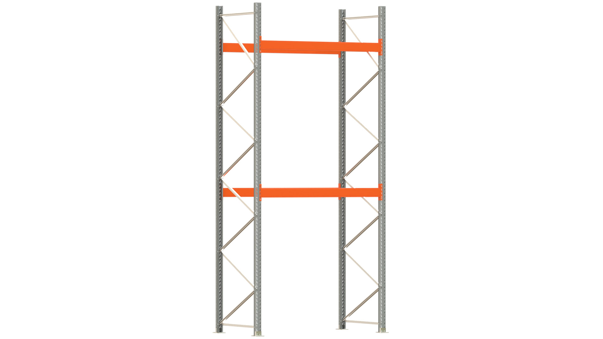 Palettenregal ARTUS - Breite 207 cm - Höhe 450 cm - Tiefe 110 cm - 2 Träger-Ebenen - Fachlast 3000 kg - 6 Palettenstellplätze