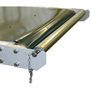 Fingerschutzrolle am Bahnende (notwendig bei anschließender, nicht angetriebener Rollenbahn)