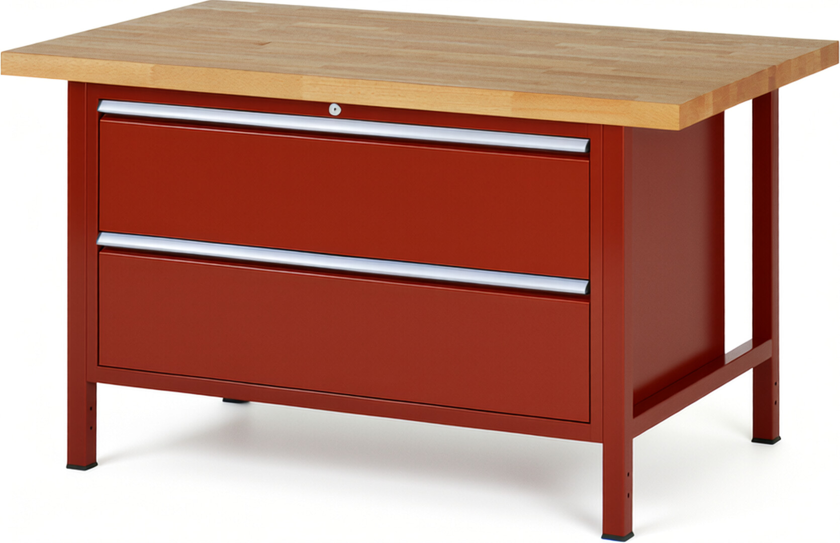 Werkbank Modell 8355 rot, BxTxH 1500x900x840-1040 mm,  Buche-Massiv Arbeitsplatte 40 mm,  2 Schubladen mit  Auszug 90 %