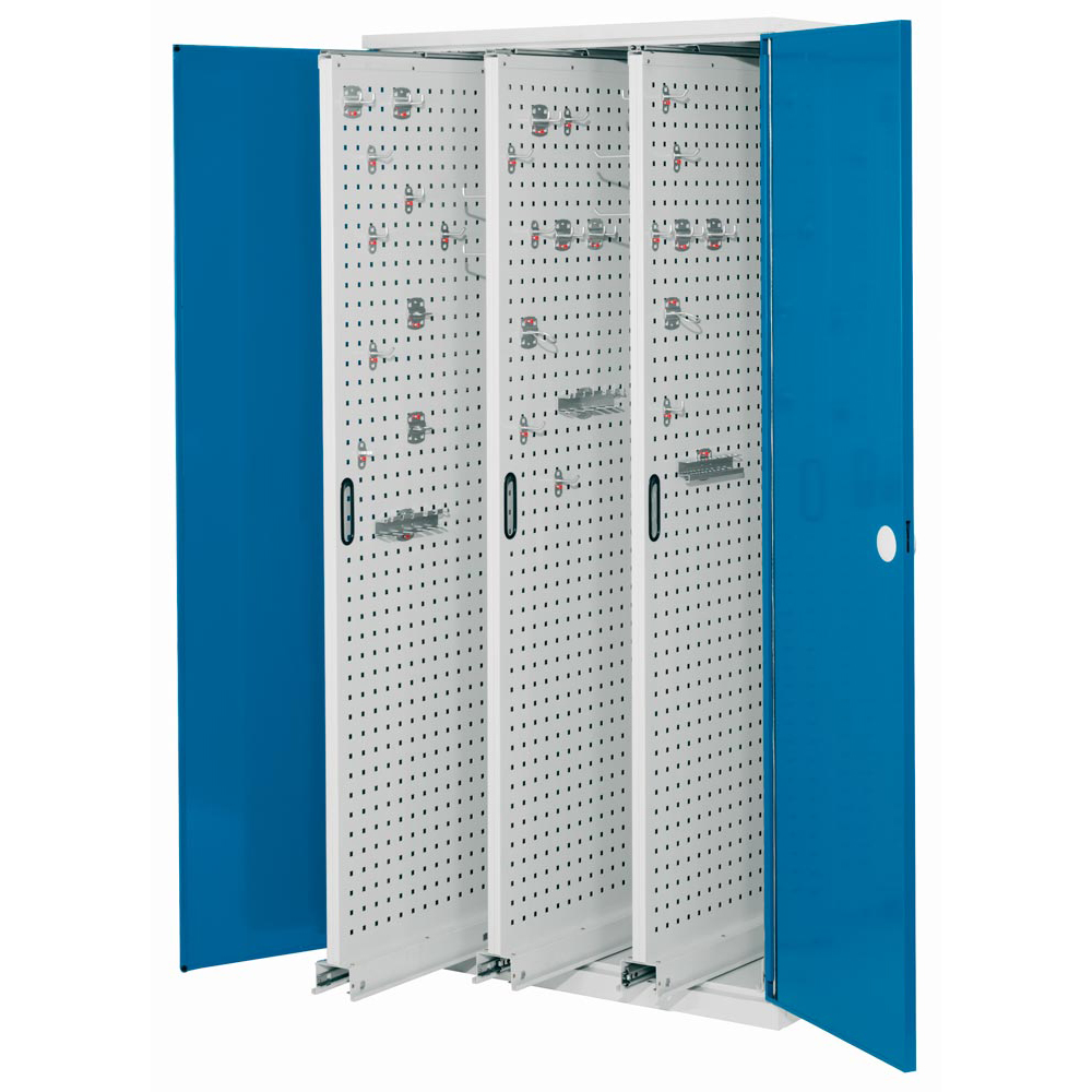 Auszugschrank - Schwerlastschrank, Vollblechtüren,BxTxH 1000x600x1950 mm, 7035 / 5010, Anzahl Böden 3 Stk