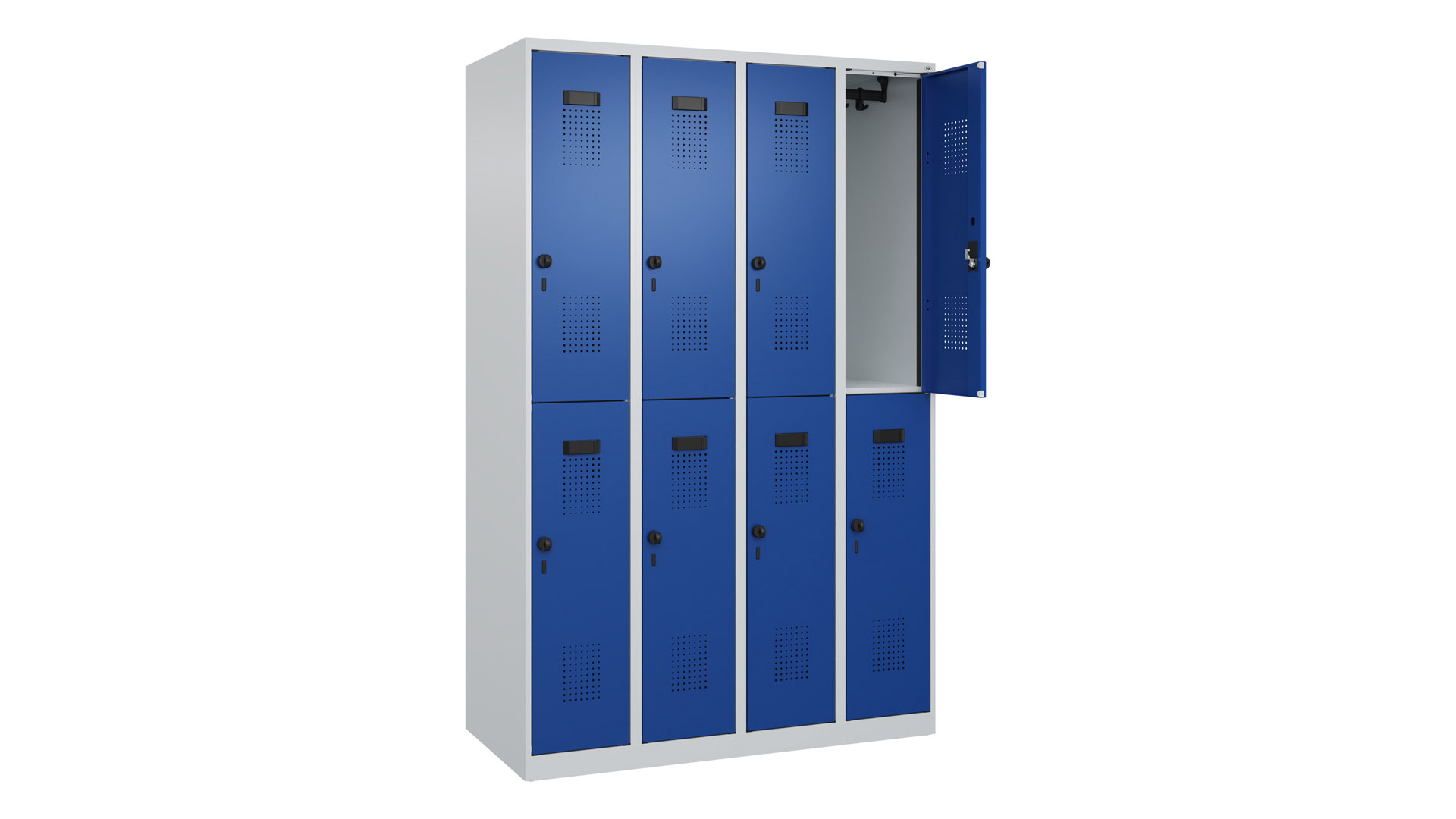 Garderobenspind doppelstöckig, Breite 120 cm, Höhe 185 cm, Tiefe 50 cm, 8 Fächer