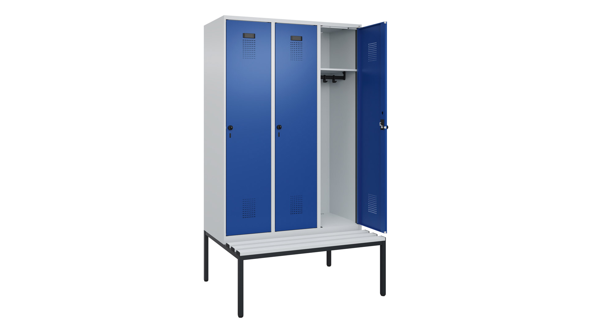 Spind - Garderobenschrank, Breite 120 cm, Höhe 212 cm, Tiefe 50 cm, 3 Abteile