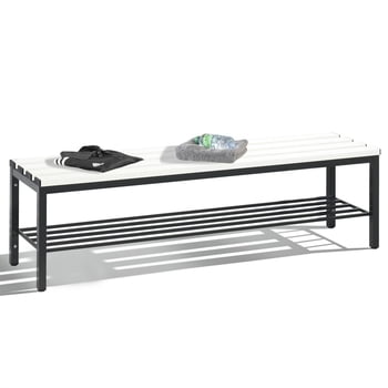 C+P Sitzbank für Umkleide und Garderobe in Verein oder Schule, Schuhrost, Gestellfarbe schwarzgrau, Kunststoffleisten, 420 x 1.500 x 353 mm (HxBxT)