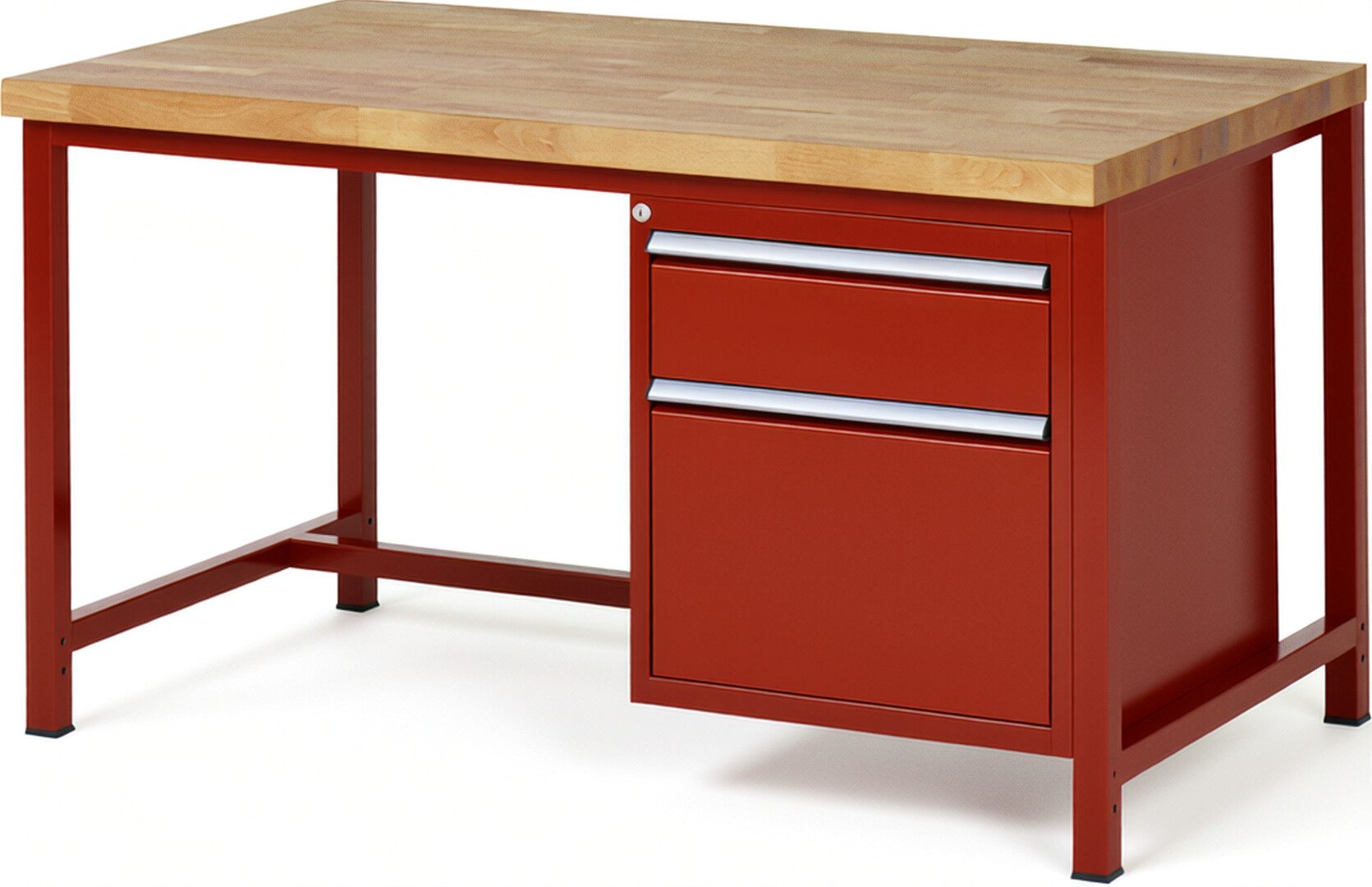 Werkbank Modell 8156 rot, BxTxH 1500x900x840 mm,  Buche-Massiv Arbeitsplatte 40 mm,  2 Schubladen mit  Auszug 90 %