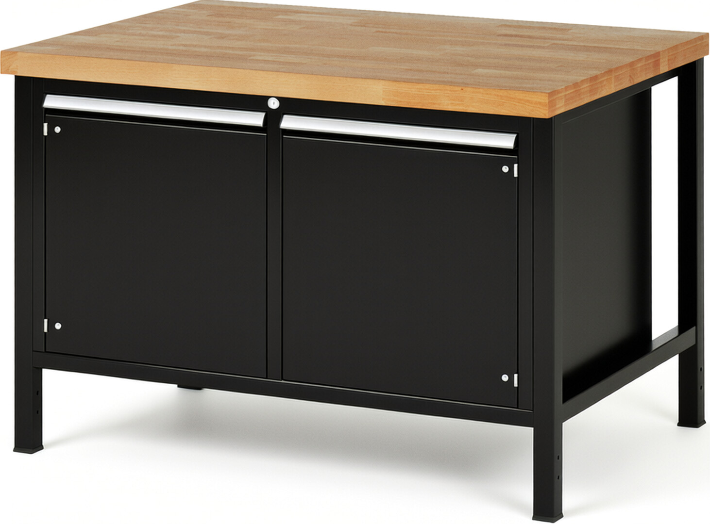 Werkbank Modell 8465 schwarz, BxTxH 1250x900x840 mm,  Buche-Massiv Arbeitsplatte 40 mm