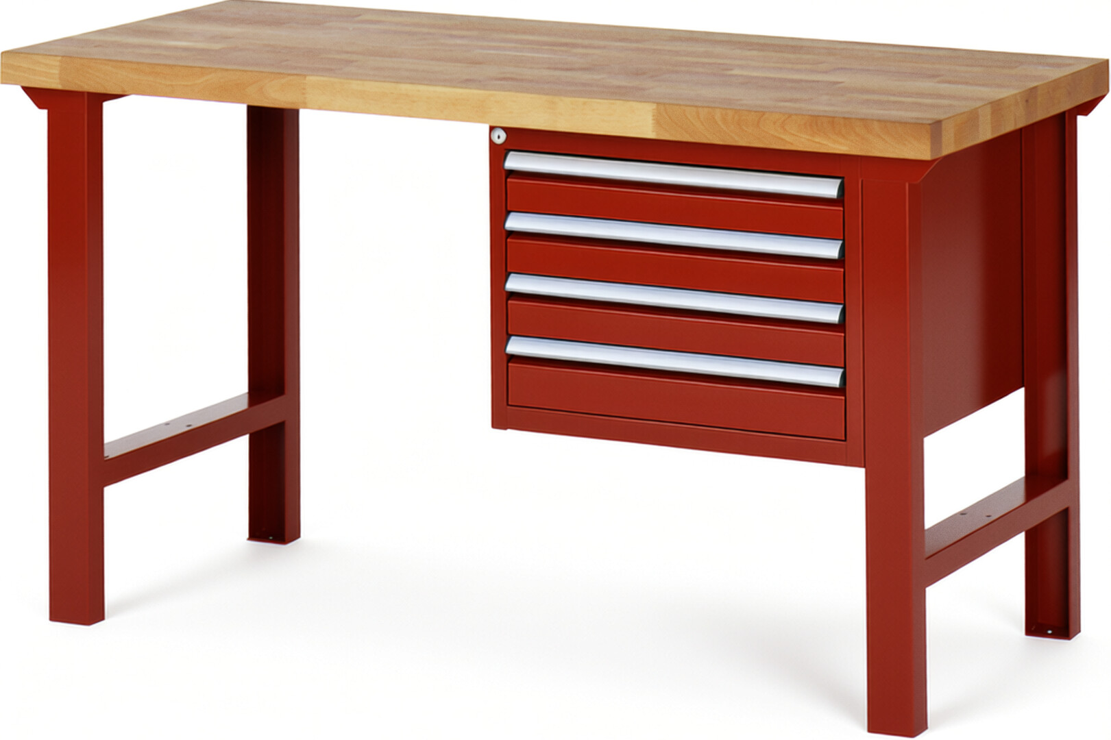 Werkbank Modell 7133 rot, BxTxH 1500x700x840 mm,  Buche-Massiv Arbeitsplatte 40 mm,  4 Schubladen mit  Vollauszug 100 % und  SoftClosing