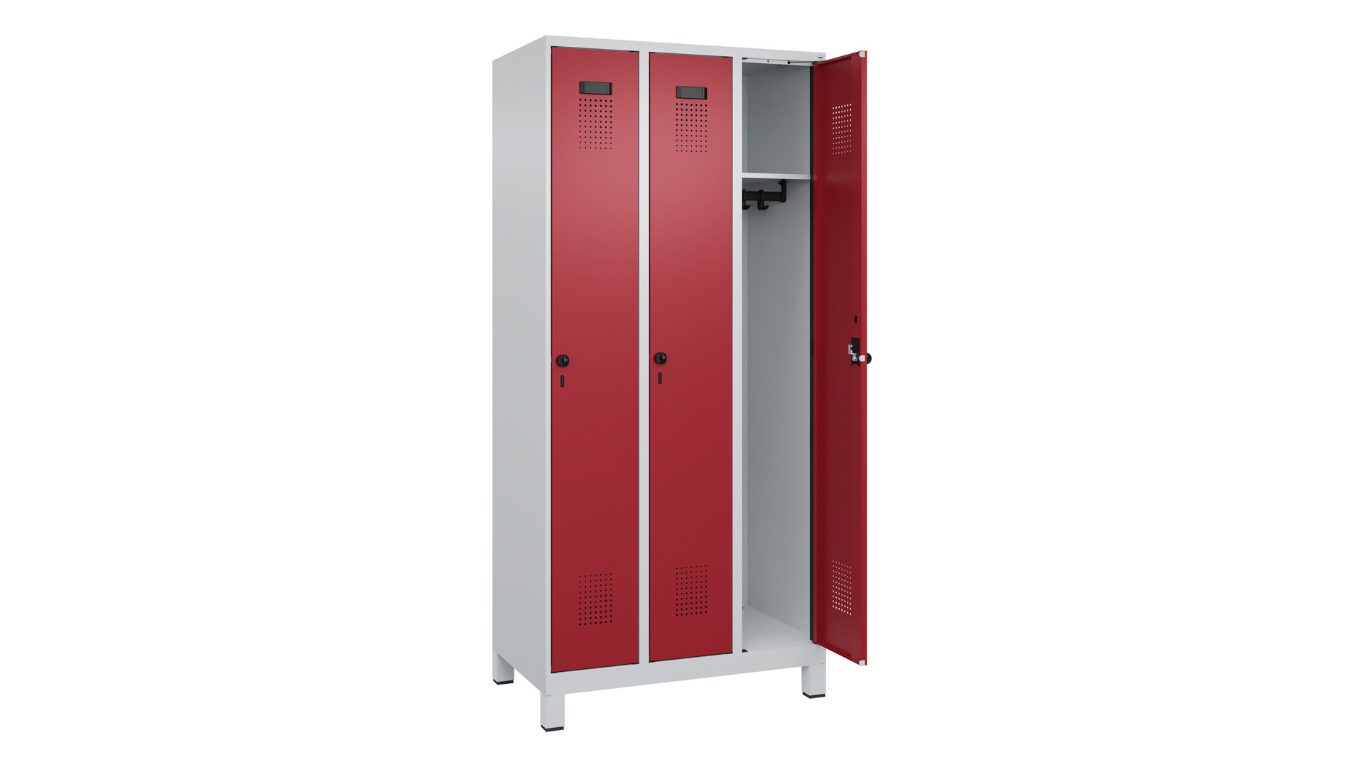 Spind - Garderobenschrank, Breite 90 cm, Höhe 195 cm, Tiefe 50 cm, 3 Abteile