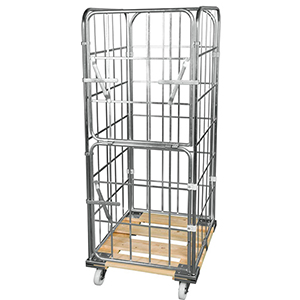 Rollbox, 4-seitig (halb abklappbare Vorderwand), Nutzhöhe 1650 mm, BxTxH 810x720x1850 mm, Bodenplatte aus Holz, natur