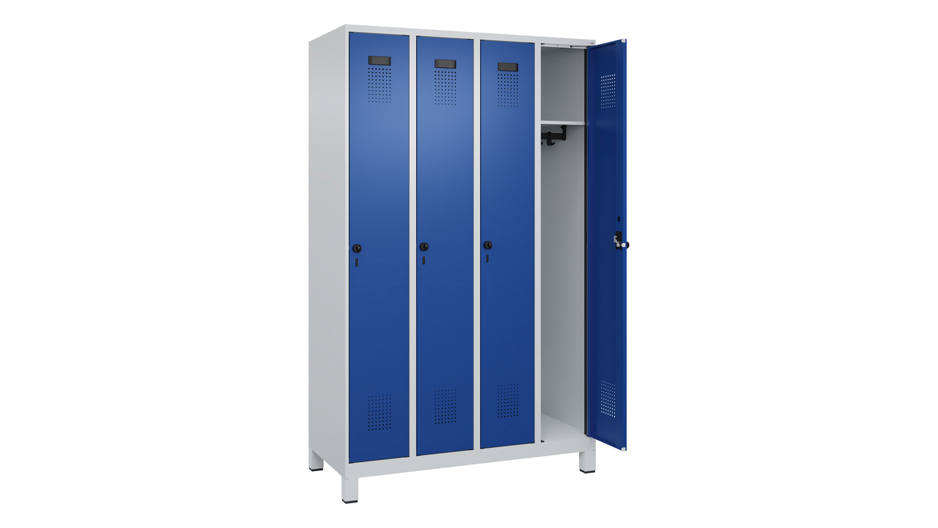 Spind - Garderobenschrank, Breite 120 cm, Höhe 195 cm, Tiefe 50 cm, 4 Abteile