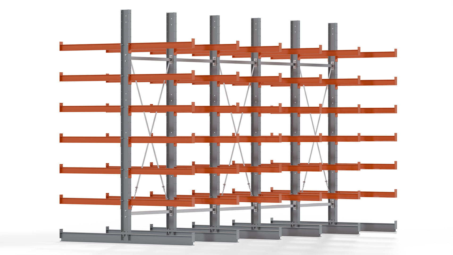 Kragarmregal KARL basic - lackiert - Breite: 500 cm - Höhe: 300 cm - Tiefe: 100 cm - Traglast je Kragarm: 450 kg - beidseitig
