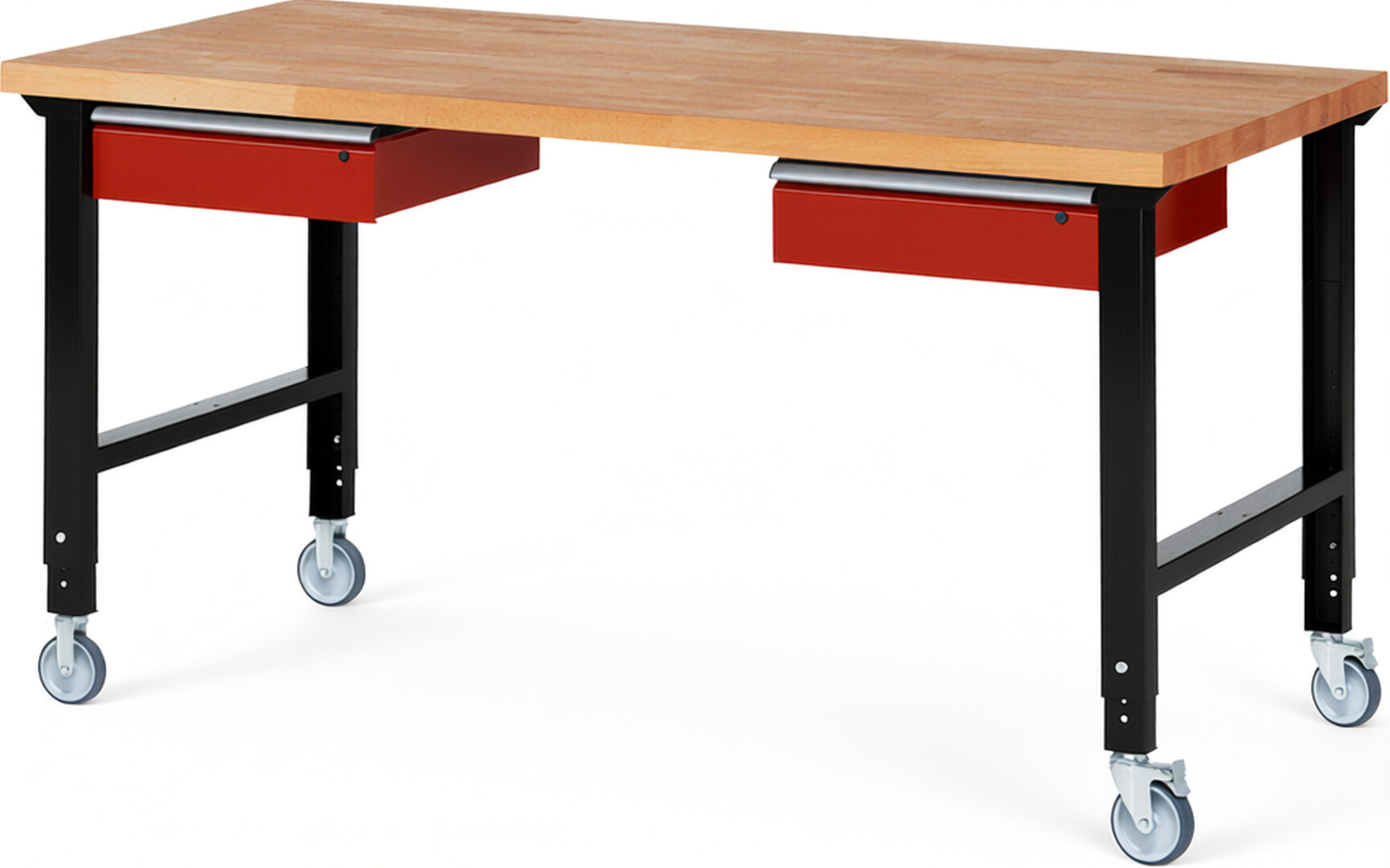 RAU Werkbank schwarz - rot - Breite 200 cm - Tiefe 90 cm - Höhe 100 cm - Buche-Massiv Arbeitsplatte 40 mm
