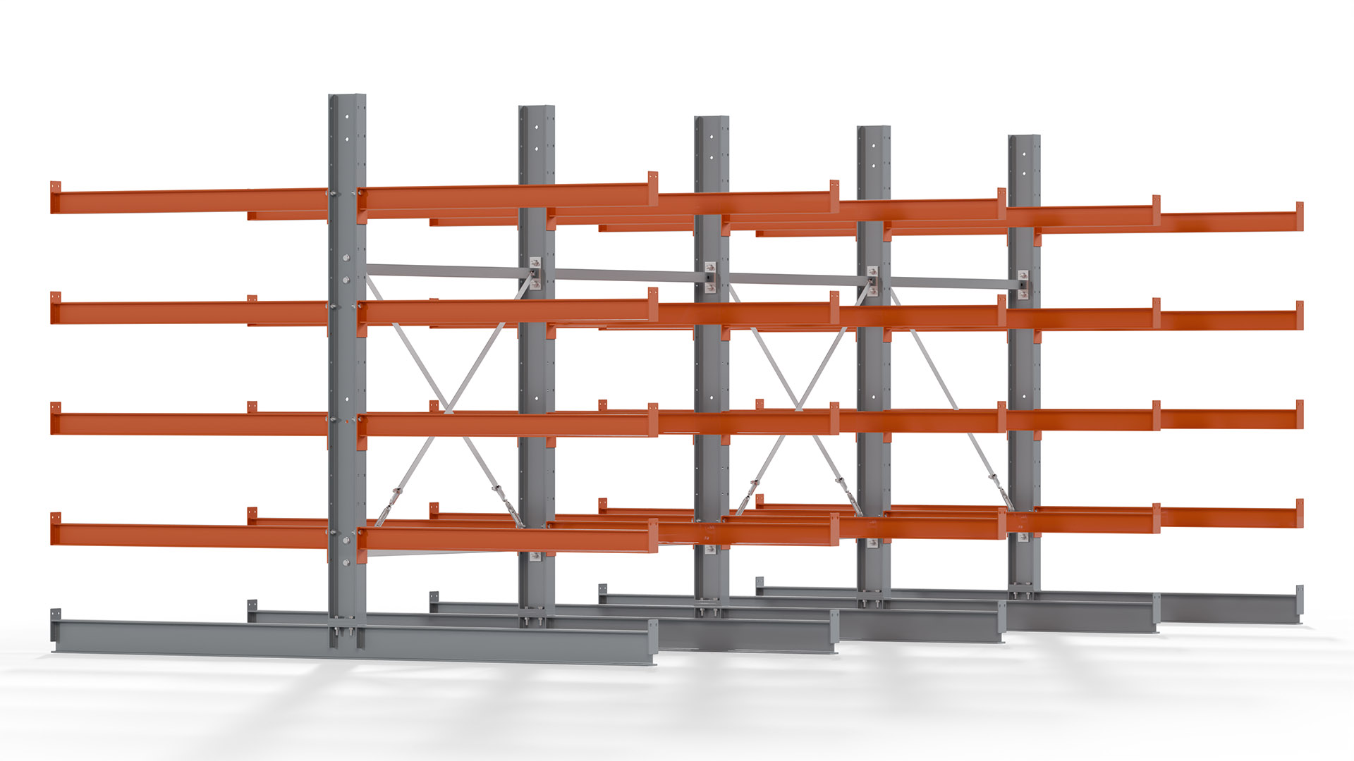 Kragarmregal KARL basic - lackiert - Breite: 512 cm - Höhe: 200 cm - Tiefe: 120 cm - Traglast je Kragarm: 370 kg - beidseitig