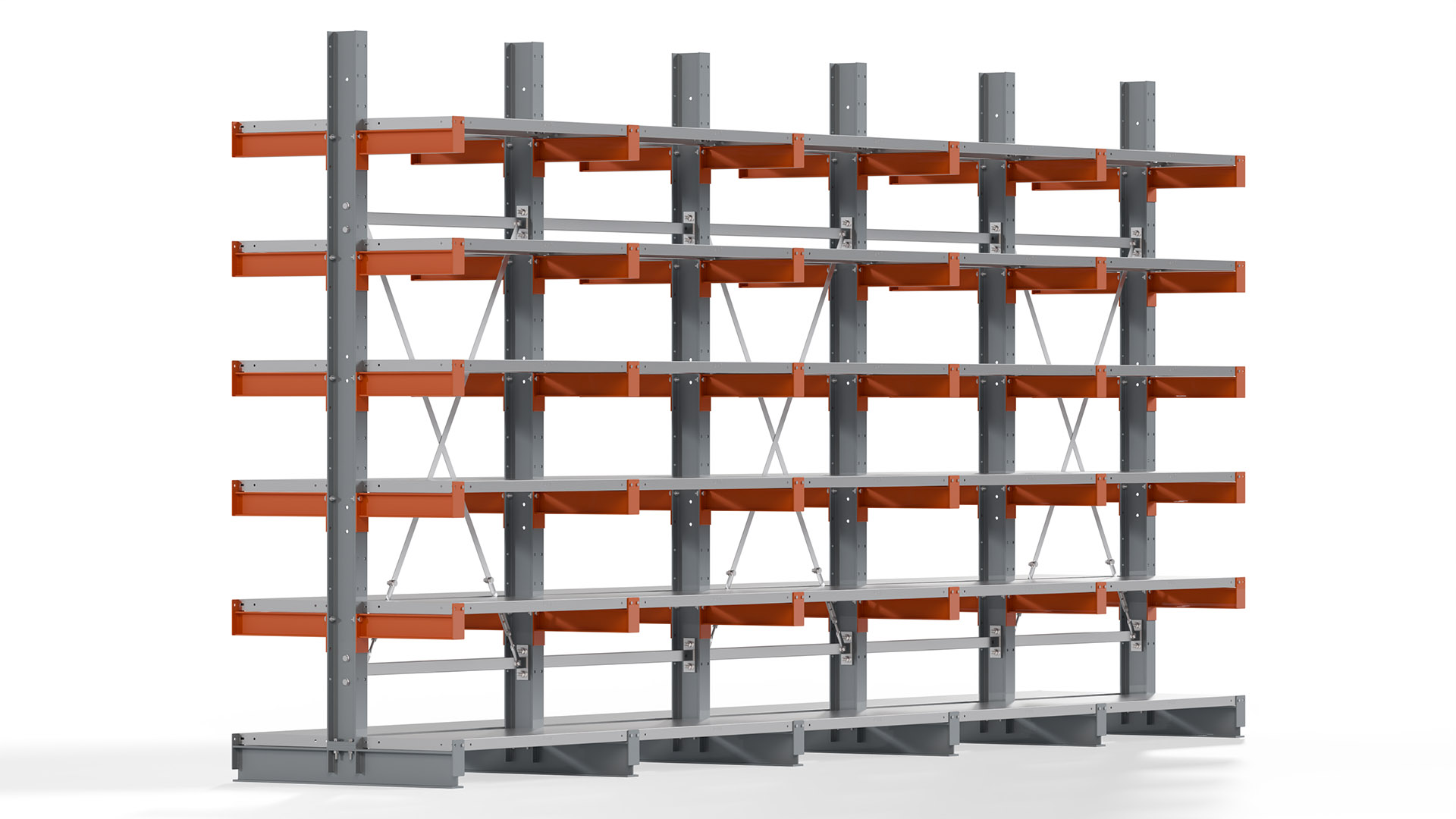 Kragarmregal KARL basic - lackiert - Breite: 500 cm - Höhe: 250 cm - Tiefe: 40 cm - Traglast je Kragarm: 1100 kg - beidseitig