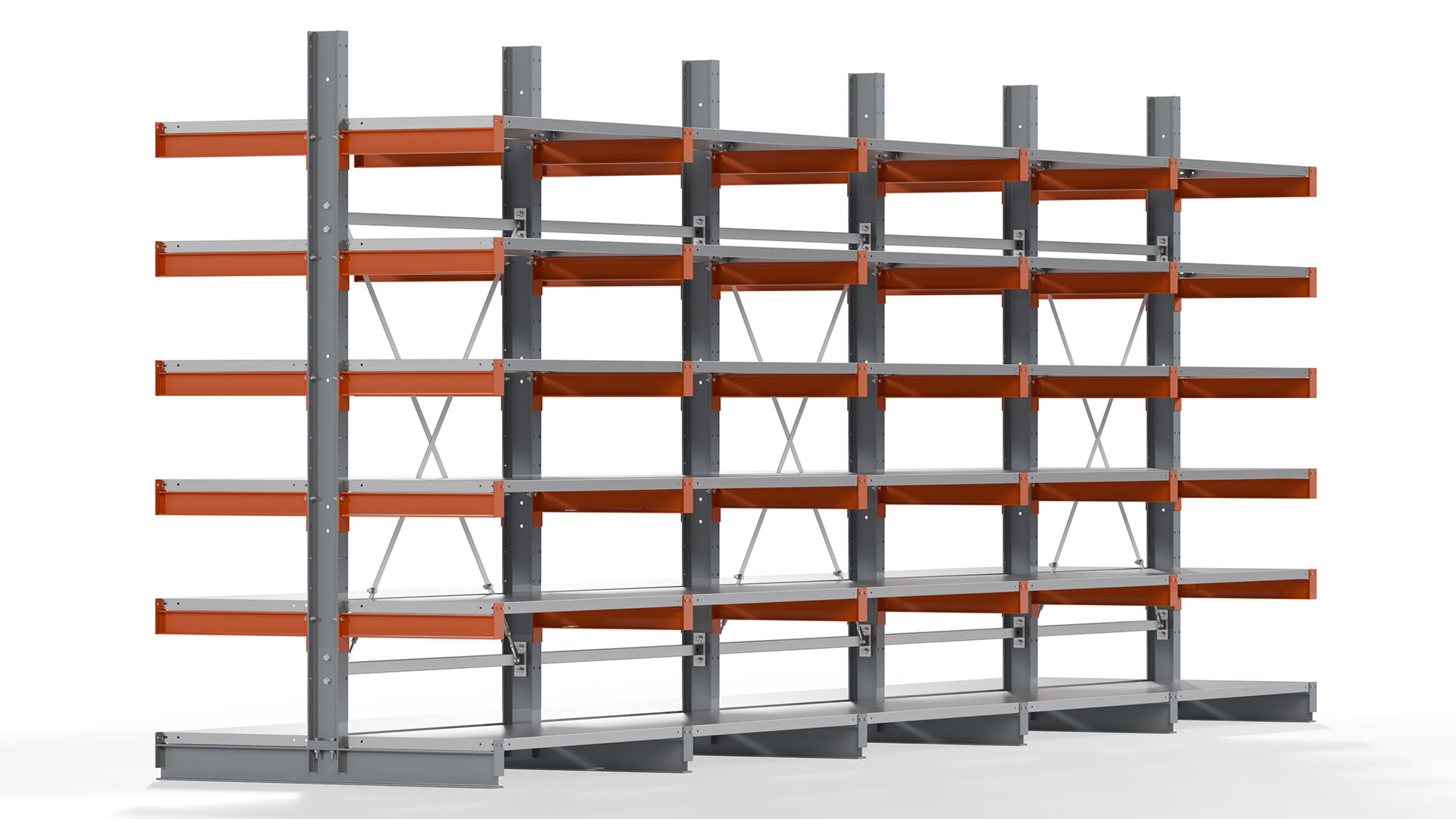 Kragarmregal KARL basic - lackiert - Breite: 640 cm - Höhe: 250 cm - Tiefe: 60 cm - Traglast je Kragarm: 730 kg - beidseitig