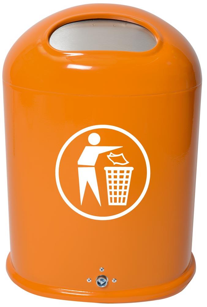 Ovaler Abfallbehälter für Wand-/Pfostenmontage - 45 l - mit Aufkleber - gelborange