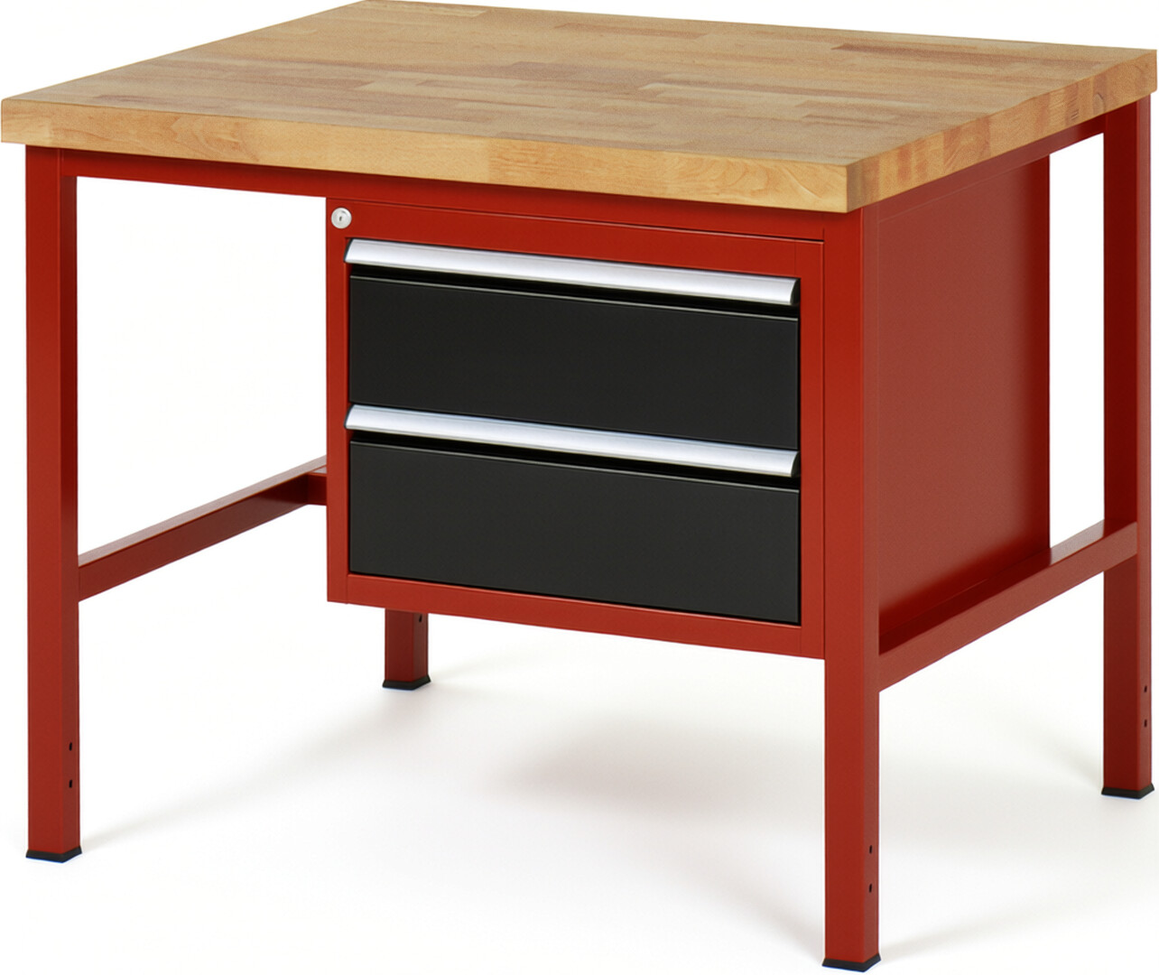 Werkbank Modell 8125 rot - schwarz, BxTxH 1000x900x840 mm,  Buche-Massiv Arbeitsplatte 40 mm,  2 Schubladen mit  Auszug 90 %