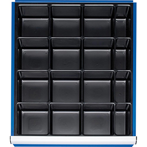 Einteilungsset für Schubladen BxT 490x560 mm: Kleinteileeinsatz mit 16 Fächern, für Fronthöhe 120-270 mm
