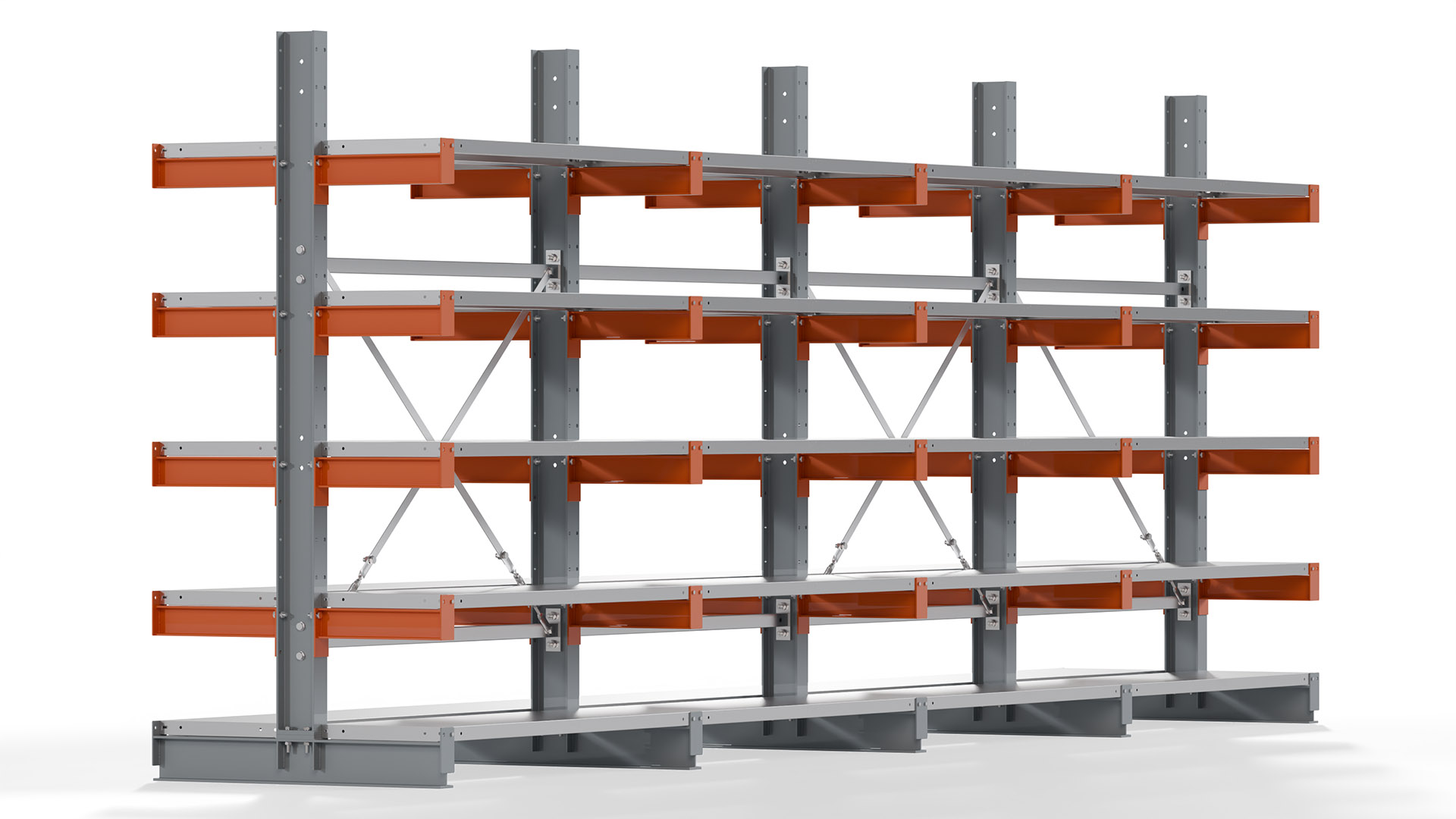 Kragarmregal KARL basic - lackiert - Breite: 512 cm - Höhe: 200 cm - Tiefe: 40 cm - Traglast je Kragarm: 1100 kg - beidseitig