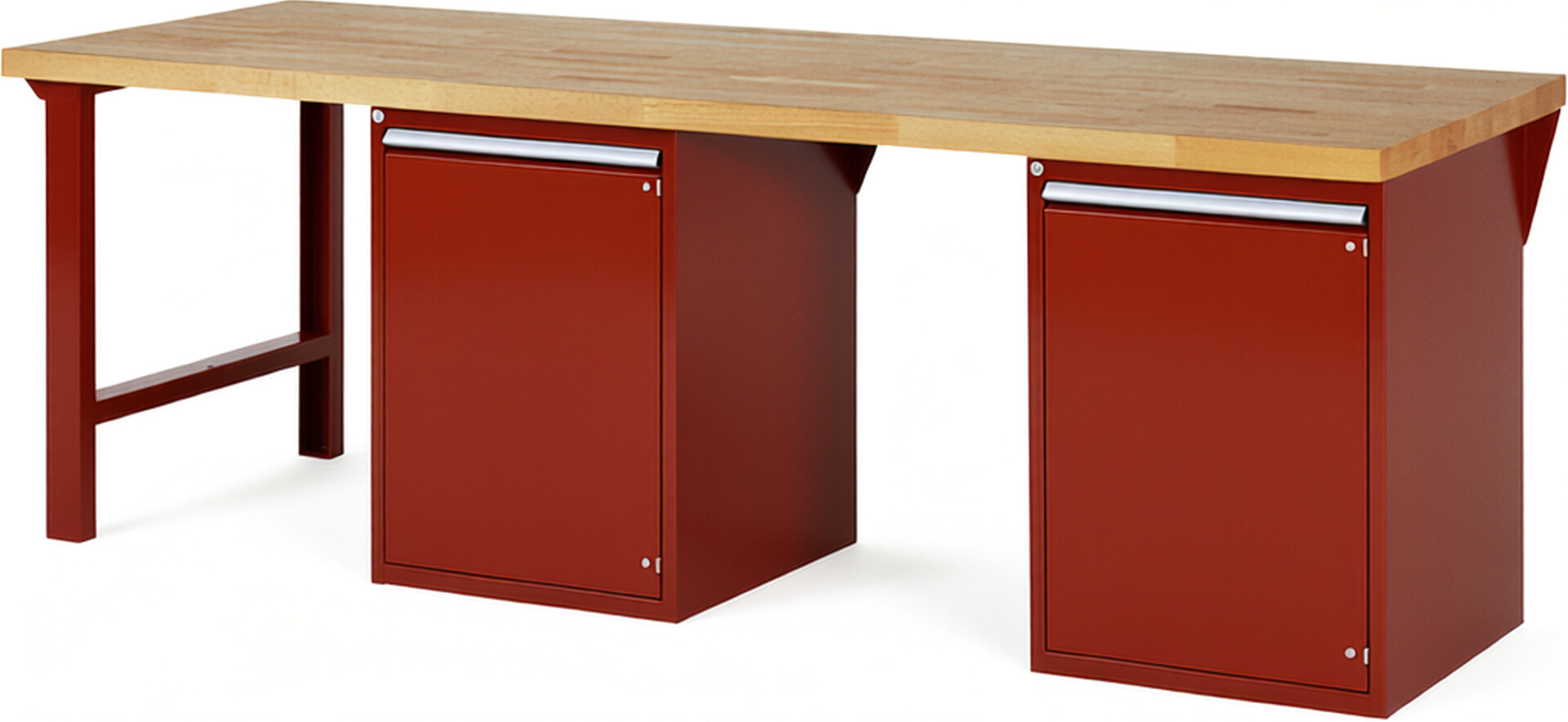 Werkbank Modell 7501 rot, BxTxH 2500x900x890 mm,  Buche-Massiv Arbeitsplatte 40 mm
