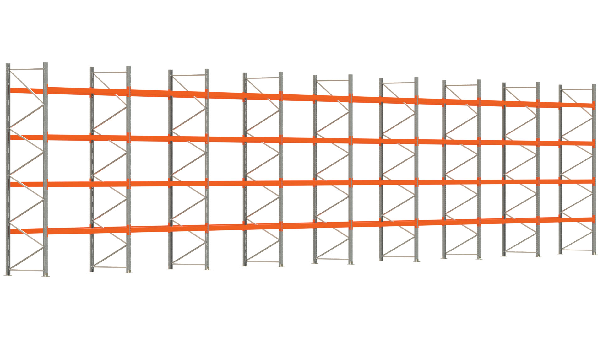 Palettenregal ARTUS - Breite 2236,5 cm - Höhe 450 cm - Tiefe 110 cm - Fachlast 2325 kg - 120 Palettenstellplätze