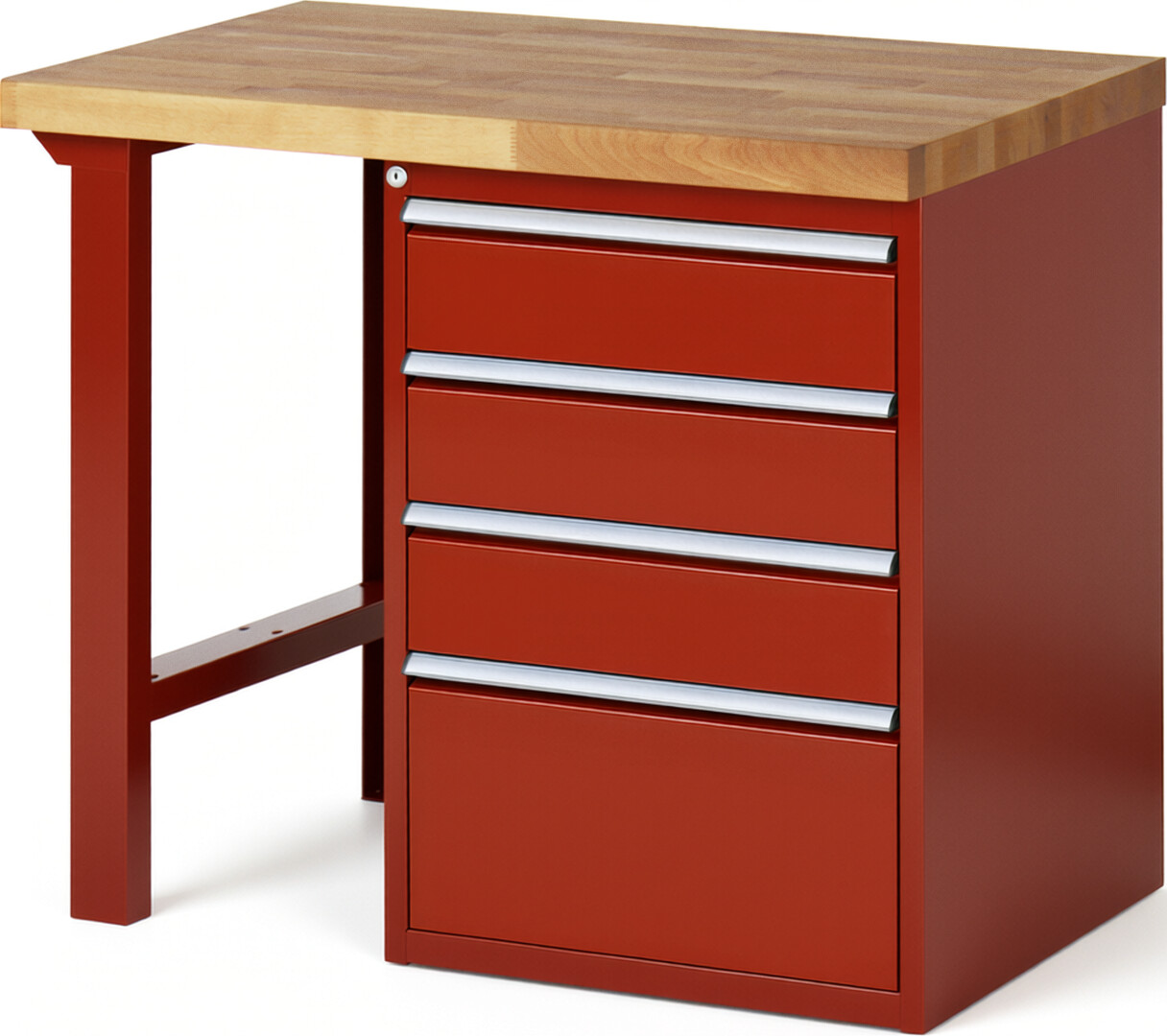 Werkbank Modell 7510 rot, BxTxH 1000x700x890 mm,  Buche-Massiv Arbeitsplatte 40 mm,  4 Schubladen mit  Auszug 90 %