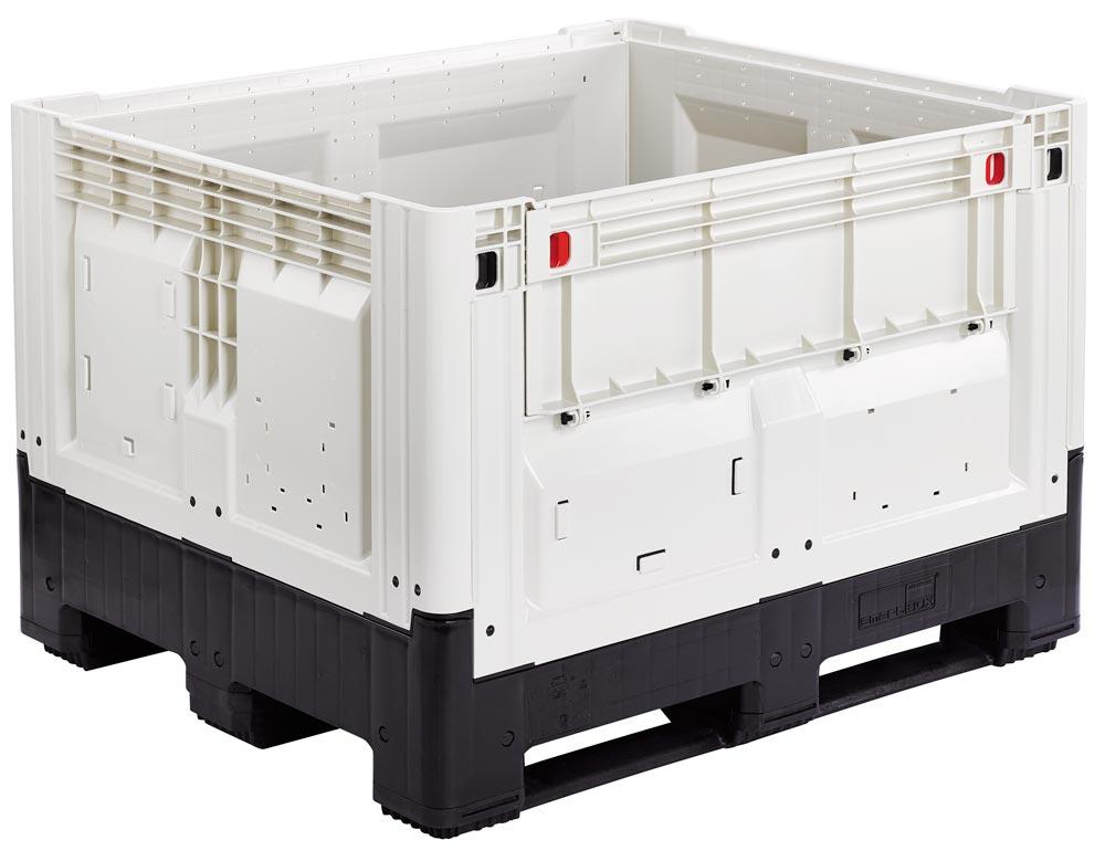 Palettenbox mit Kufen - Polyethylen - klappbar - Traglast 650 kg - 805 x 1.200 x 1.000 mm (HxBxT) - weiß/schwarz