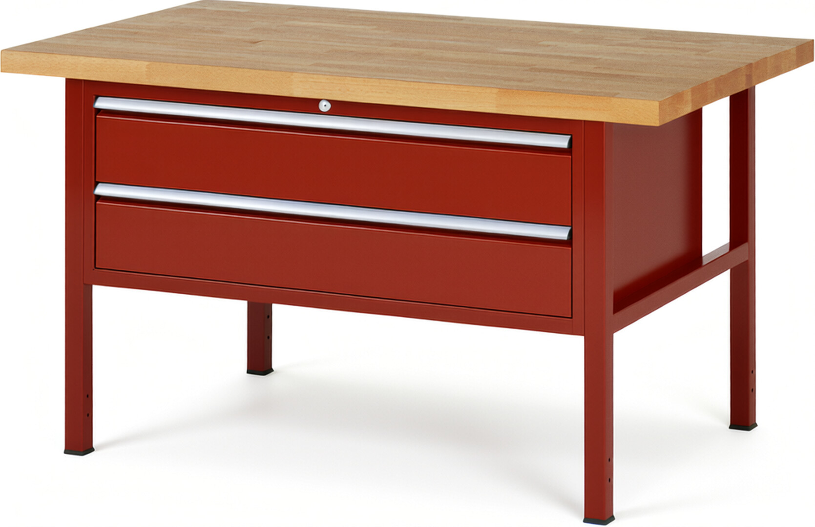 Werkbank Modell 8325 rot, BxTxH 1500x900x840 mm,  Buche-Massiv Arbeitsplatte 40 mm,  2 Schubladen mit  Auszug 90 %
