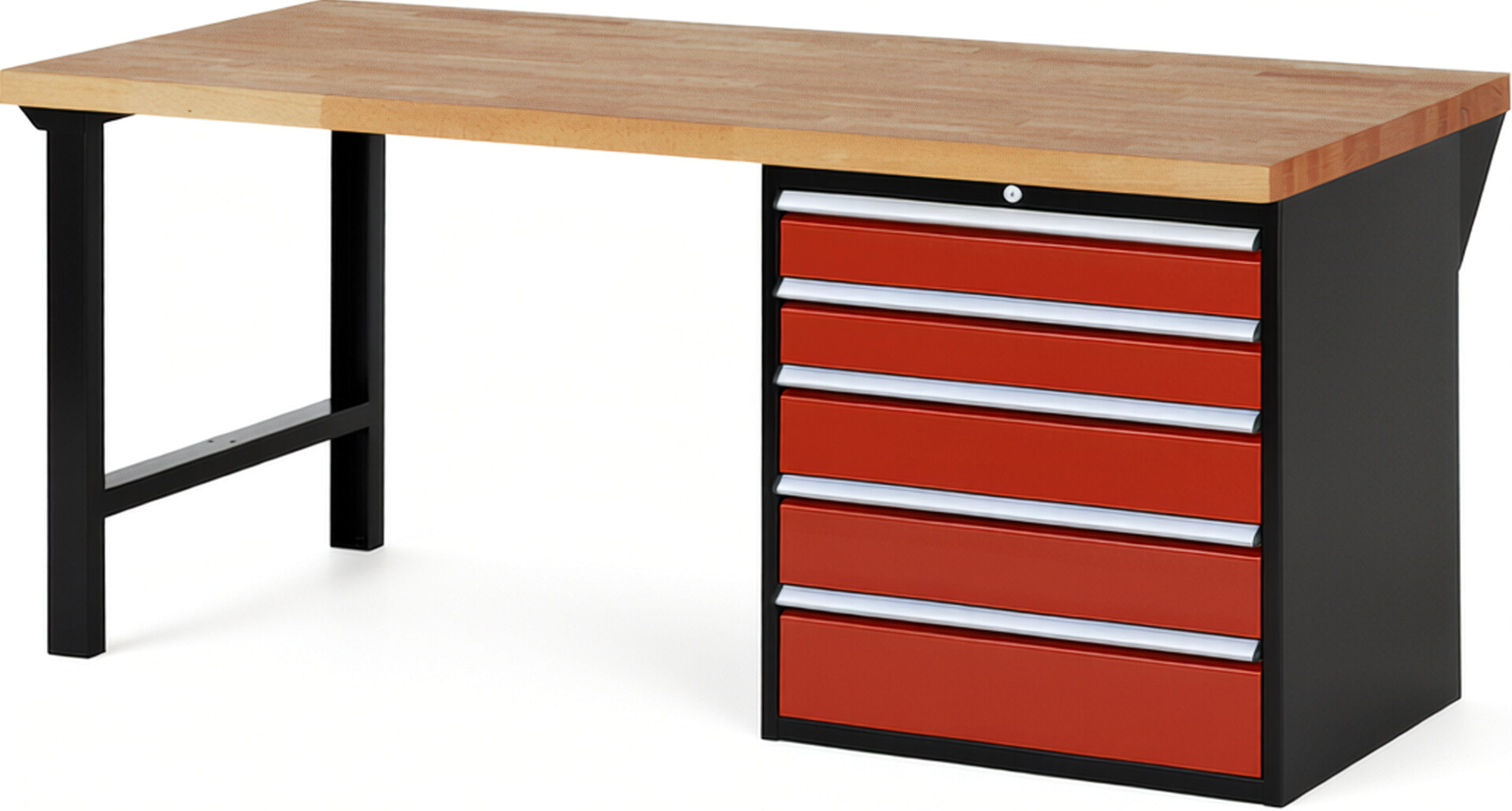 RAU Werkbank schwarz - rot - Breite 200 cm - Tiefe 90 cm - Höhe 89 cm - Buche-Massiv Arbeitsplatte 40 mm