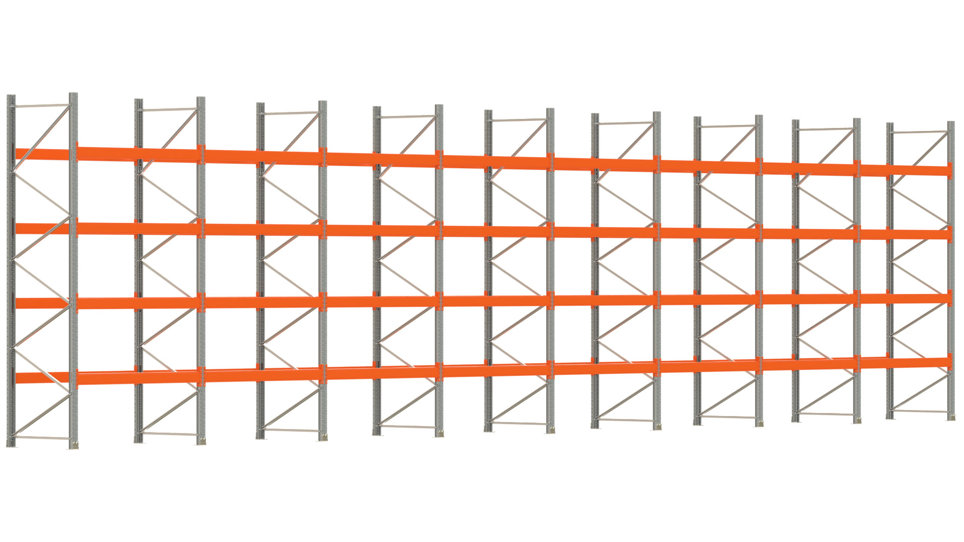 Palettenregal ARTUS - Breite 1596,5 cm - Höhe 400 cm - Tiefe 110 cm - Fachlast 2600 kg - 80 Palettenstellplätze