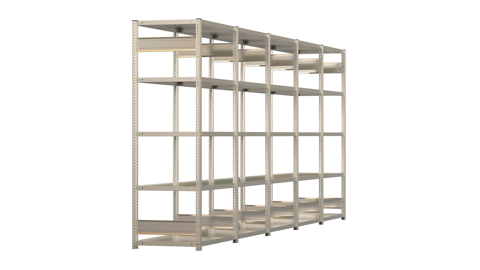 Fachbodenregal BERT - Breite: 502,5 cm - Tiefe: 60 cm - Höhe: 200 cm - 25 Böden - Regalreihe