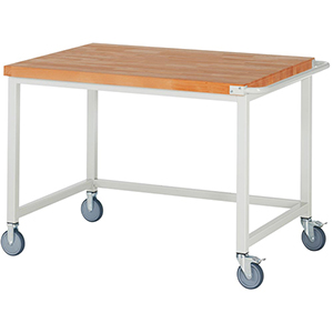 Fahrbare Werkbank, BxTxH 1250x900x880 mm, Platte Buche 40 mm, RAL7035