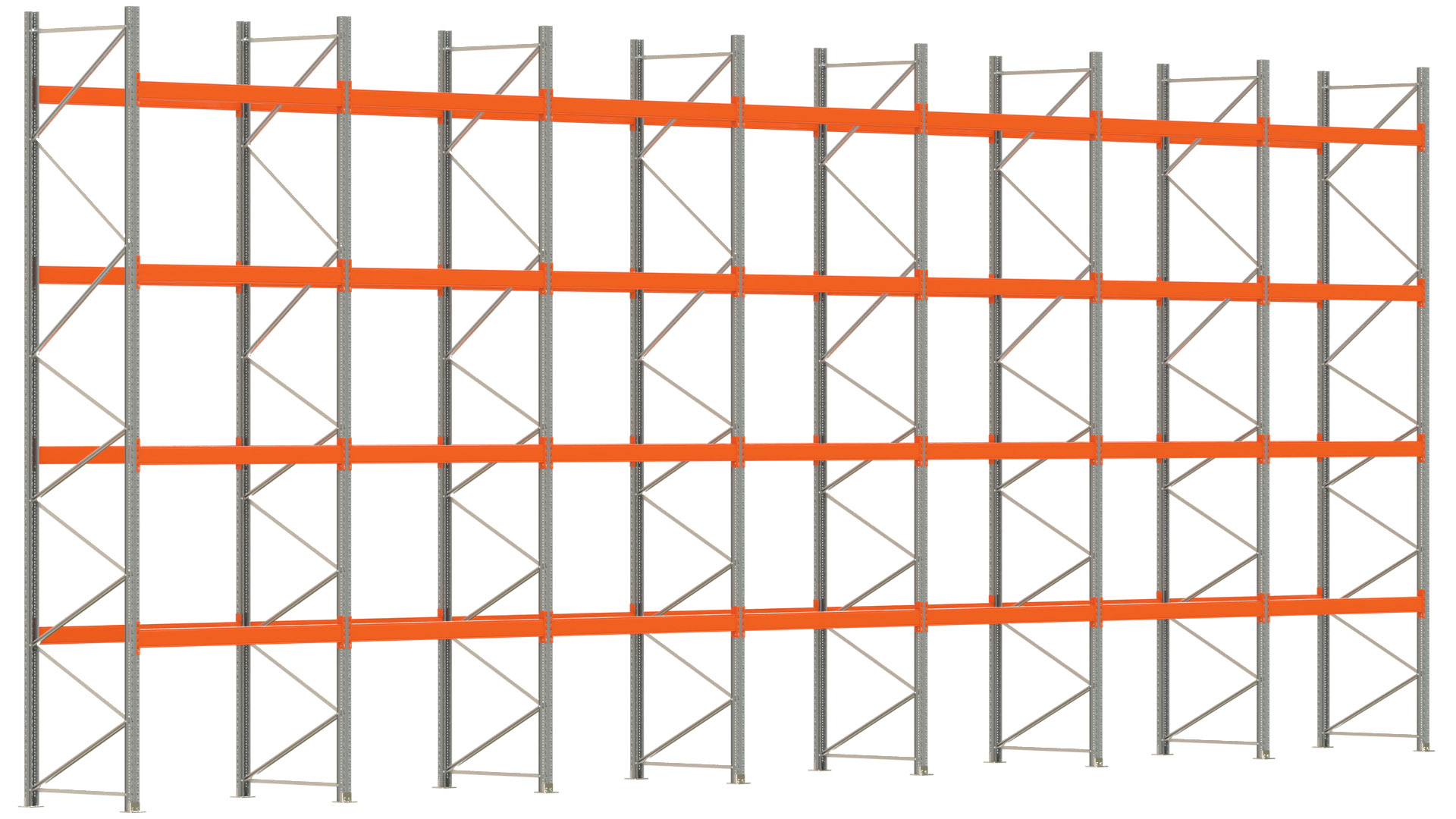 Palettenregal ARTUS - Breite 1398 cm - Höhe 550 cm - Tiefe 110 cm - Fachlast 3000 kg - 70 Palettenstellplätze