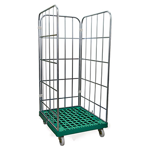 Rollbox, 3-seitig, Nutzhöhe 1650 mm, BxTxH 810x720x1850 mm, Bodenplatte aus HDPE, RAL 6024 verkehrsgrün