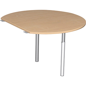 Anbautisch, rund, BxTxH 1200x1047x680-820 mm, höhenverstellbar, Platte buche, Stützfüße silber, inkl. Montagesatz
