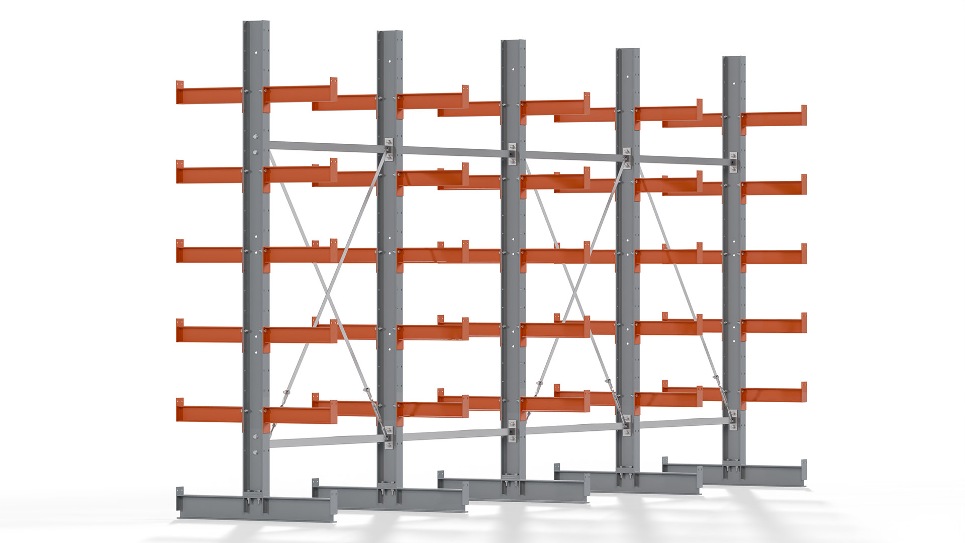 Kragarmregal KARL basic - lackiert - Breite: 512 cm - Höhe: 250 cm - Tiefe: 40 cm - Traglast je Kragarm: 1100 kg - beidseitig