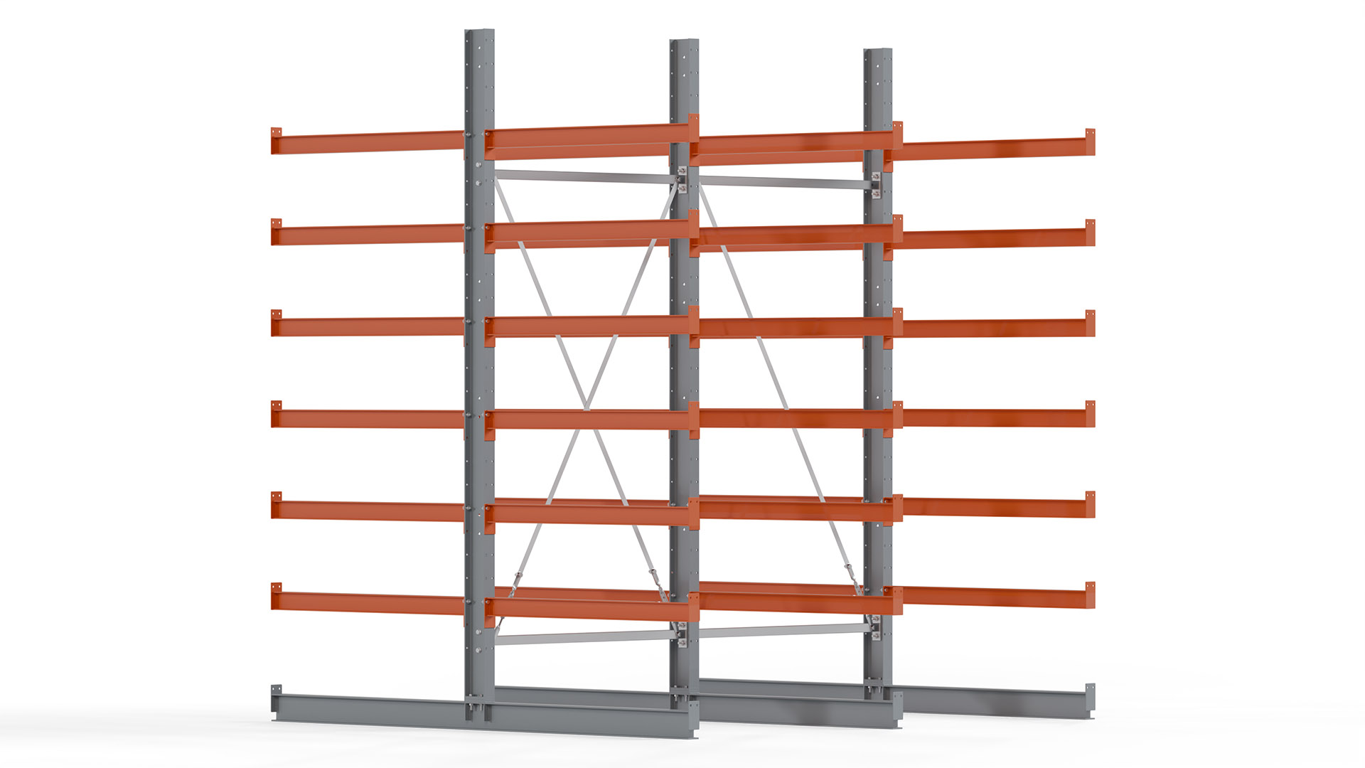 Kragarmregal KARL basic - lackiert - Breite: 256 cm - Höhe: 300 cm - Tiefe: 120 cm - Traglast je Kragarm: 370 kg - beidseitig