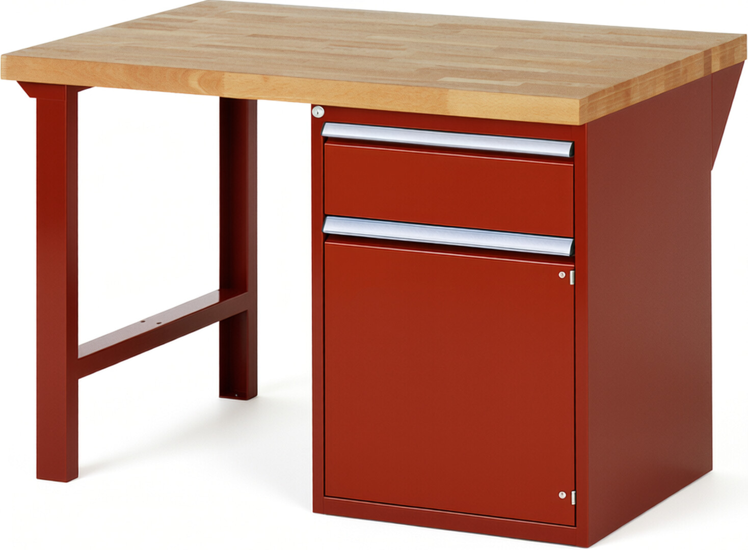 Werkbank Modell 7502 rot, BxTxH 1250x900x890 mm,  Buche-Massiv Arbeitsplatte 40 mm,  1 Schublade mit  Vollauszug 100 % und  SoftClosing
