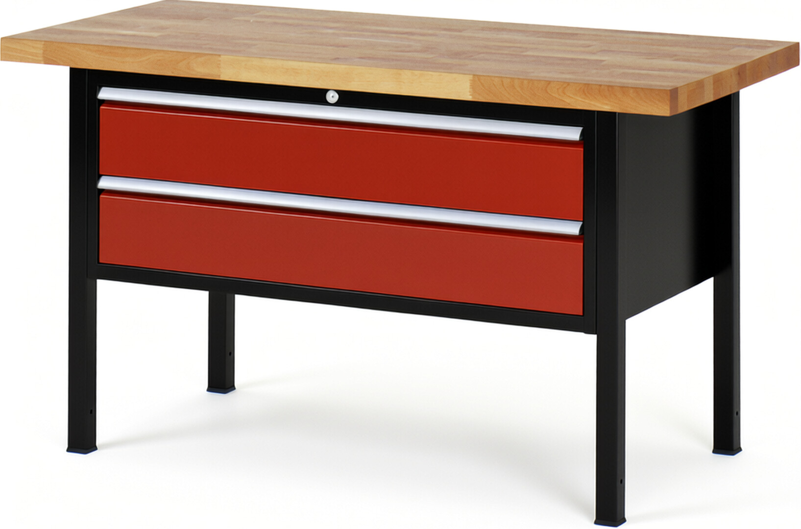 RAU Werkbank schwarz - rot - Breite 150 cm - Tiefe 70 cm - Höhe 104 cm - Buche-Massiv Arbeitsplatte 40 mm
